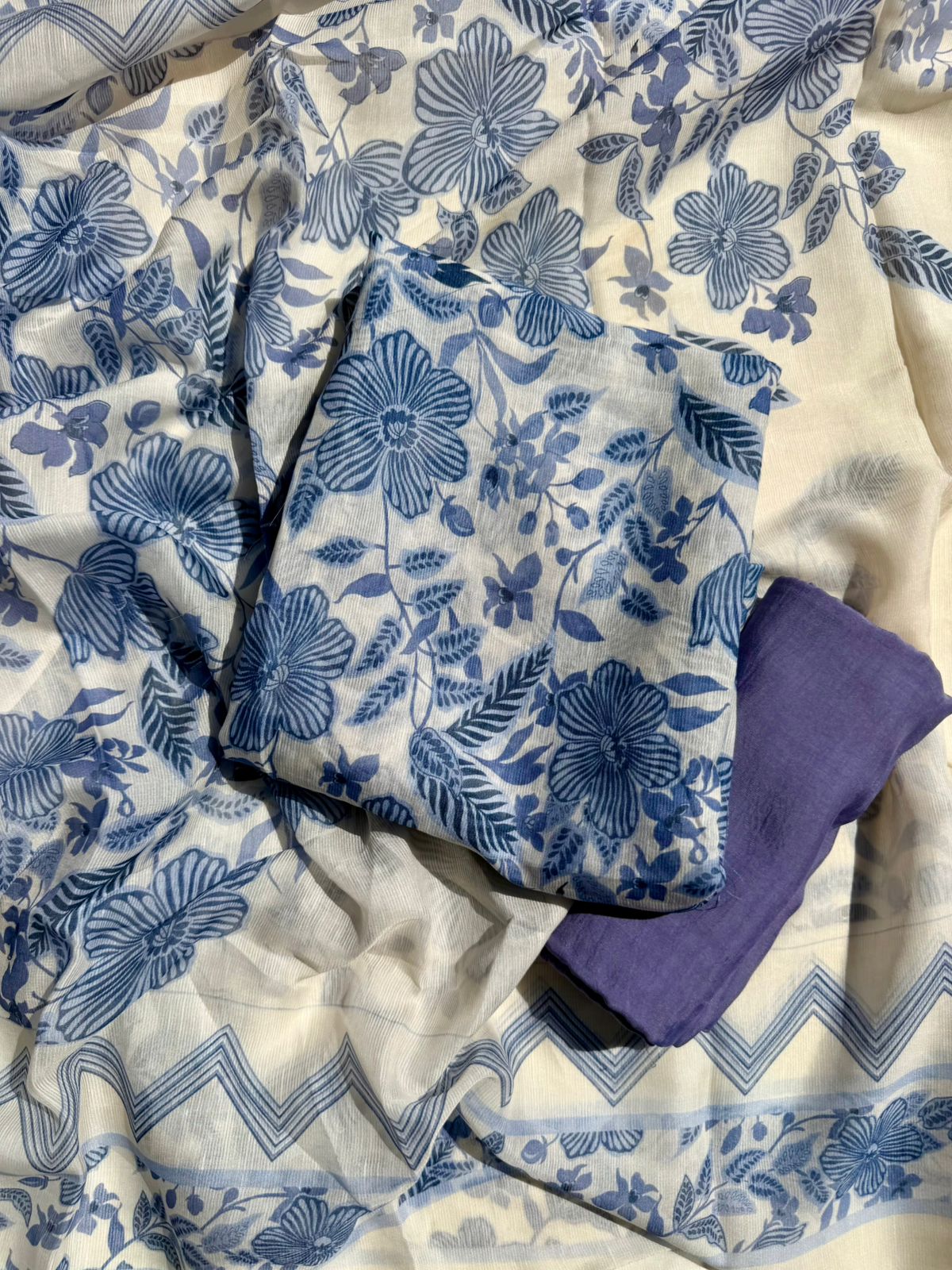 Blue Floral Printed Suit Set