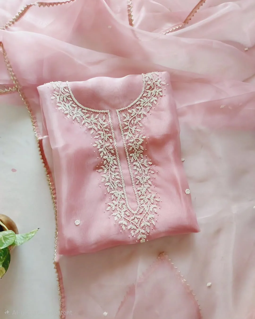 Pure Organza unstitched suit Pearl Work With Gota lace Dupatta