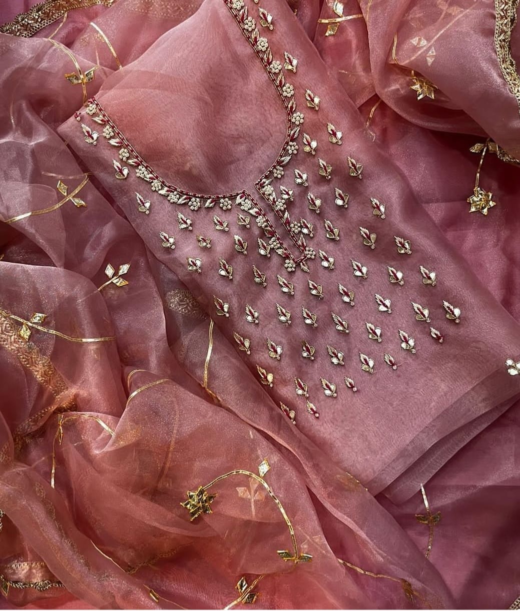 Pure Organza unstitched Suit With Zardozi Work Dupatta