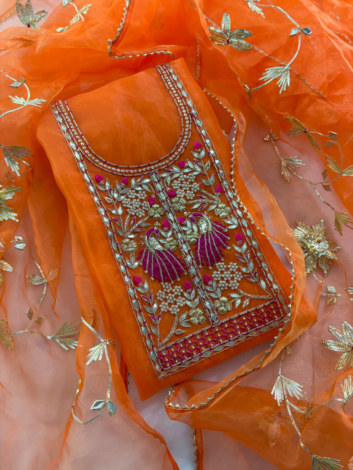 Pure Organza unstitched Suit With Zardozi Work Dupatta