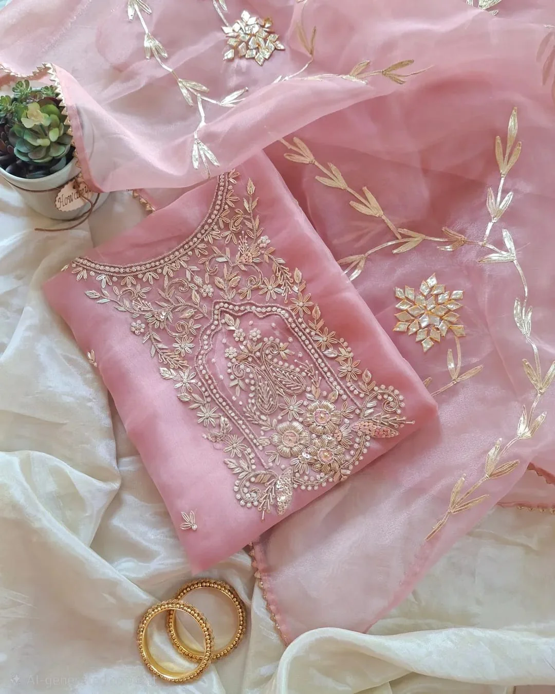 Pure Organza unstitched Suit With Zardozi Work Dupatta