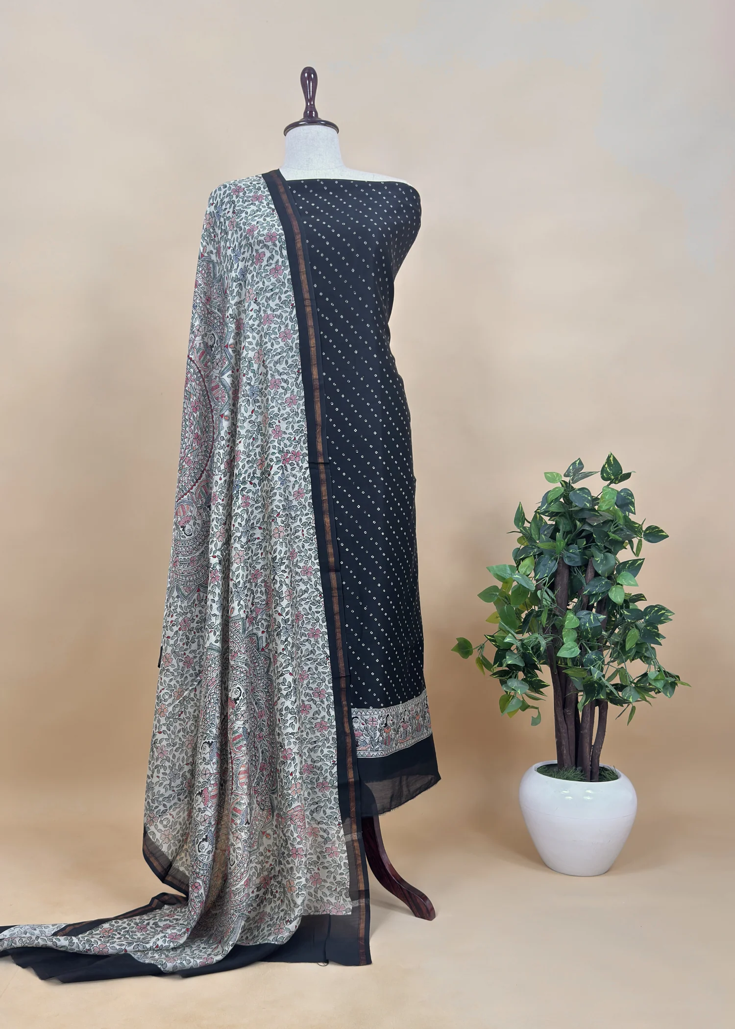 Kalamkari-Bandhani Maheshwari 