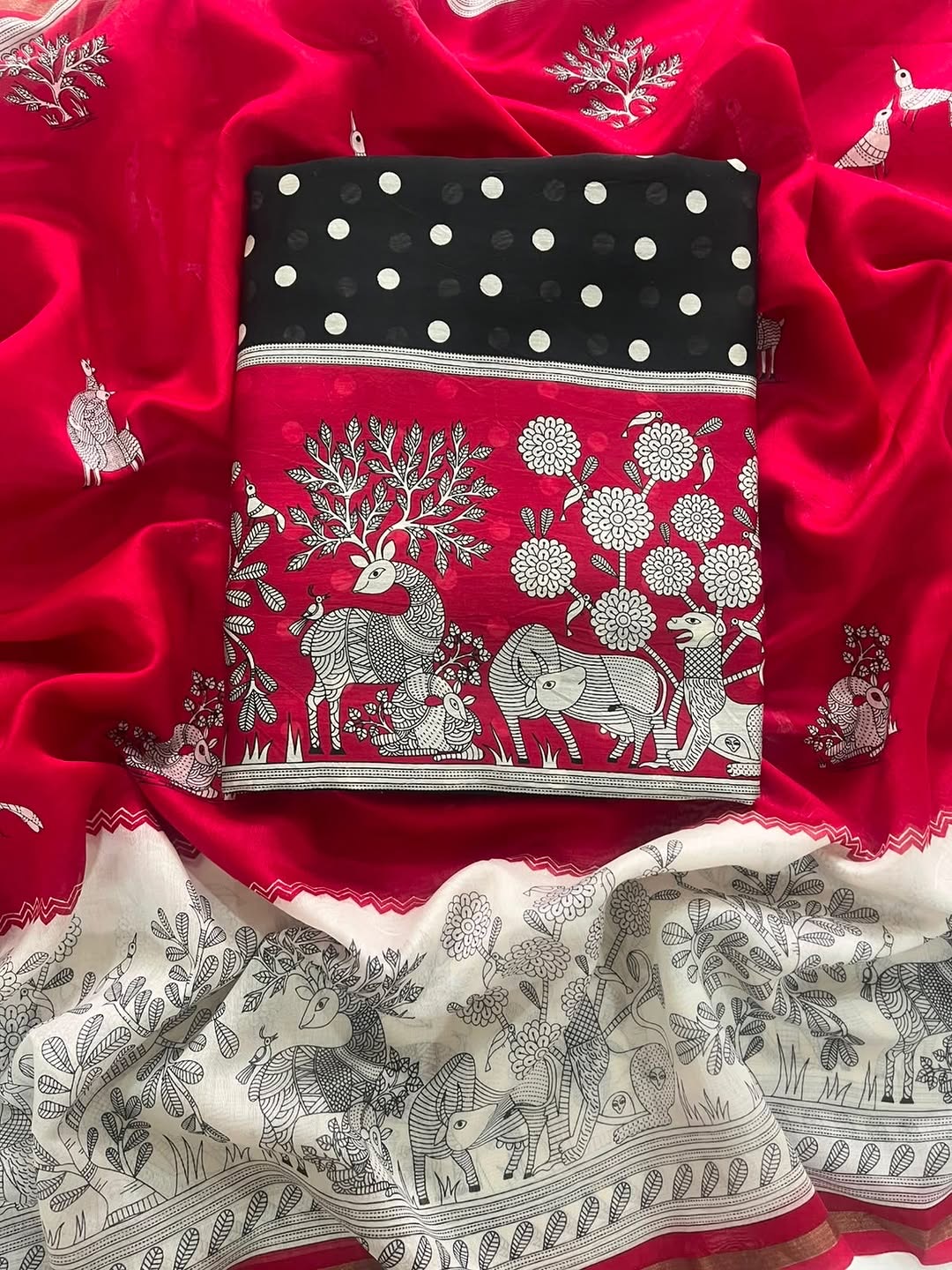 Black-Red Maheshwari Suit Set