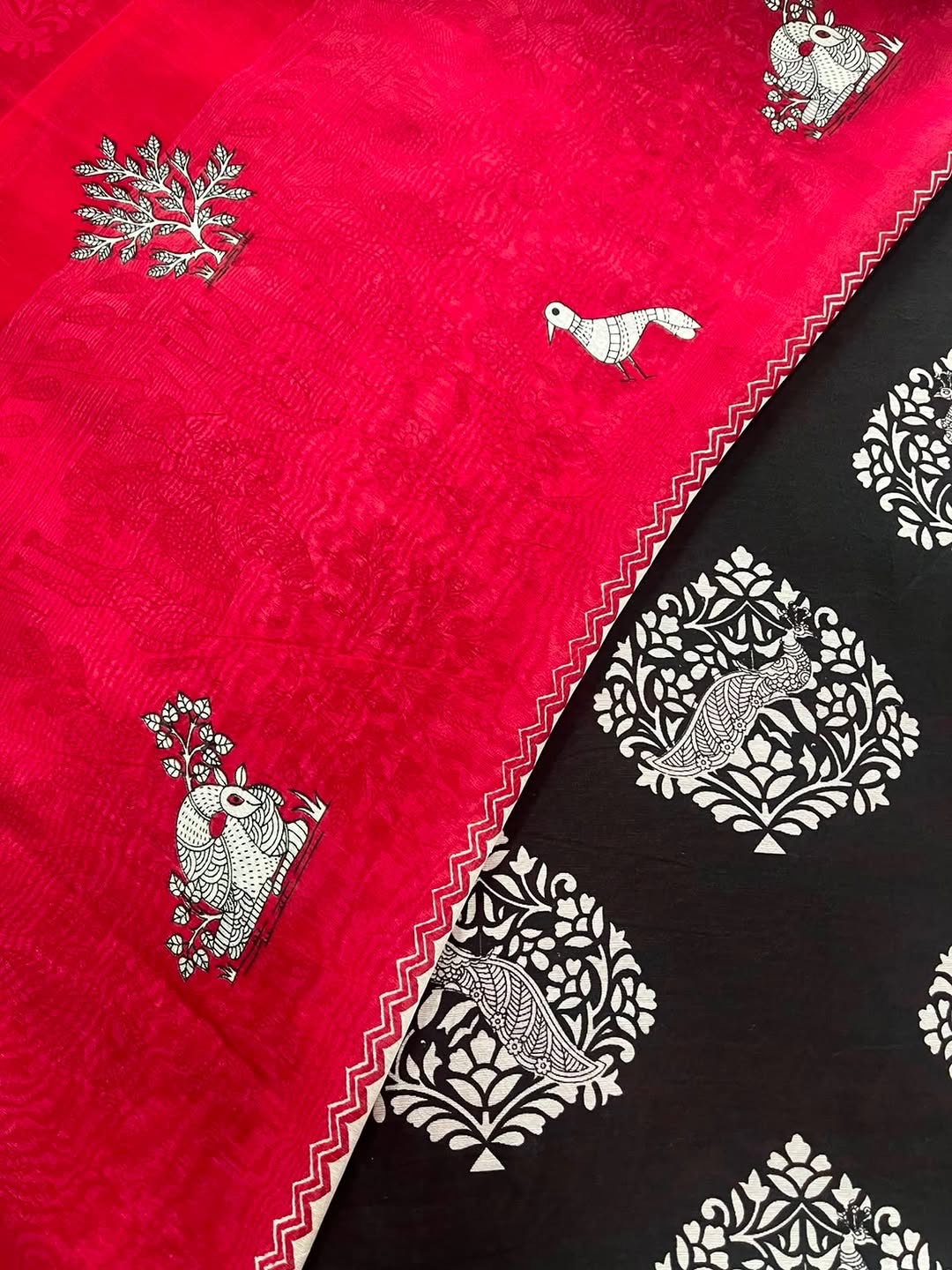 Black-Red Maheshwari Suit Set