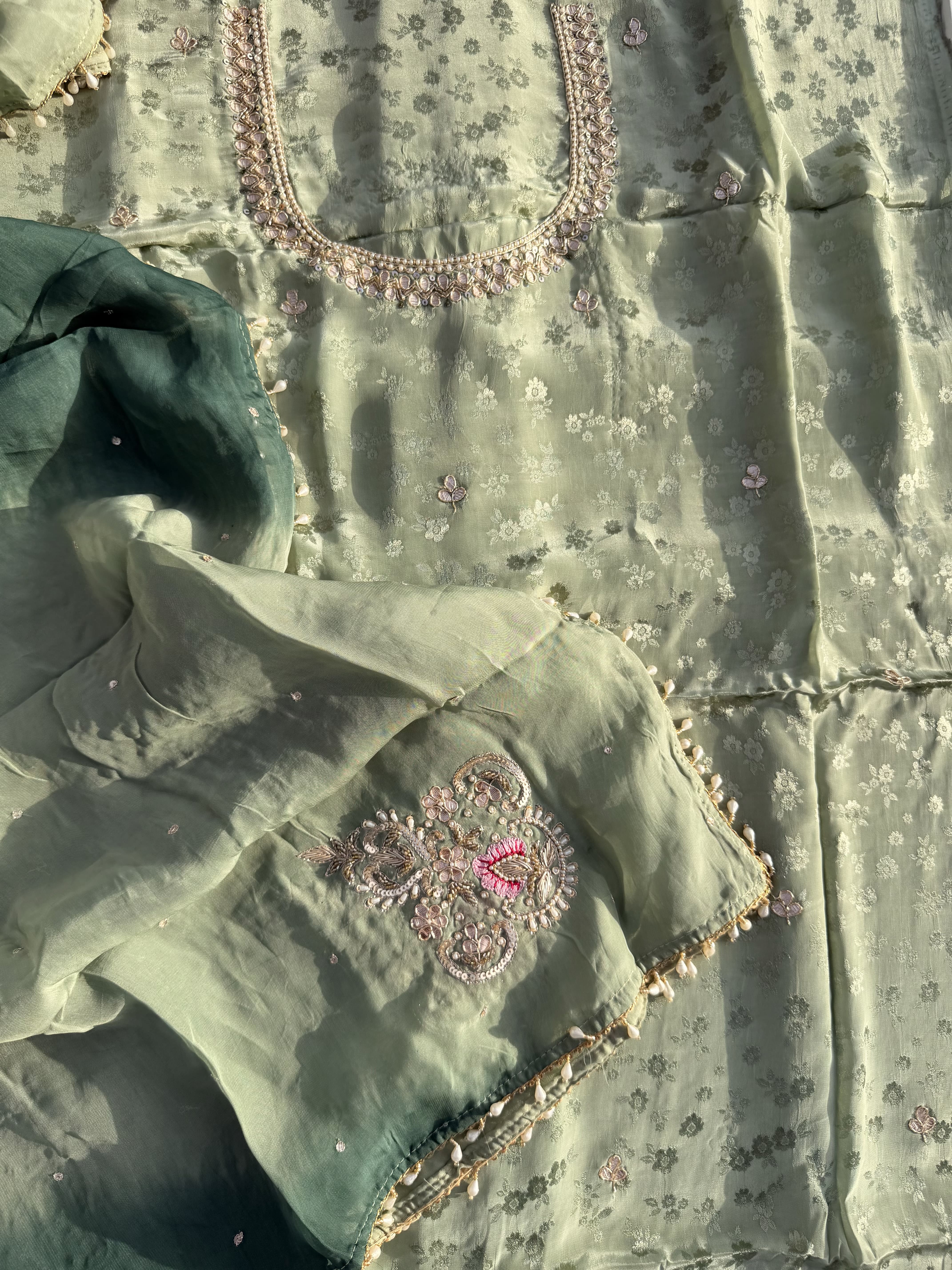Sage Green Jacquard & Zari Suit