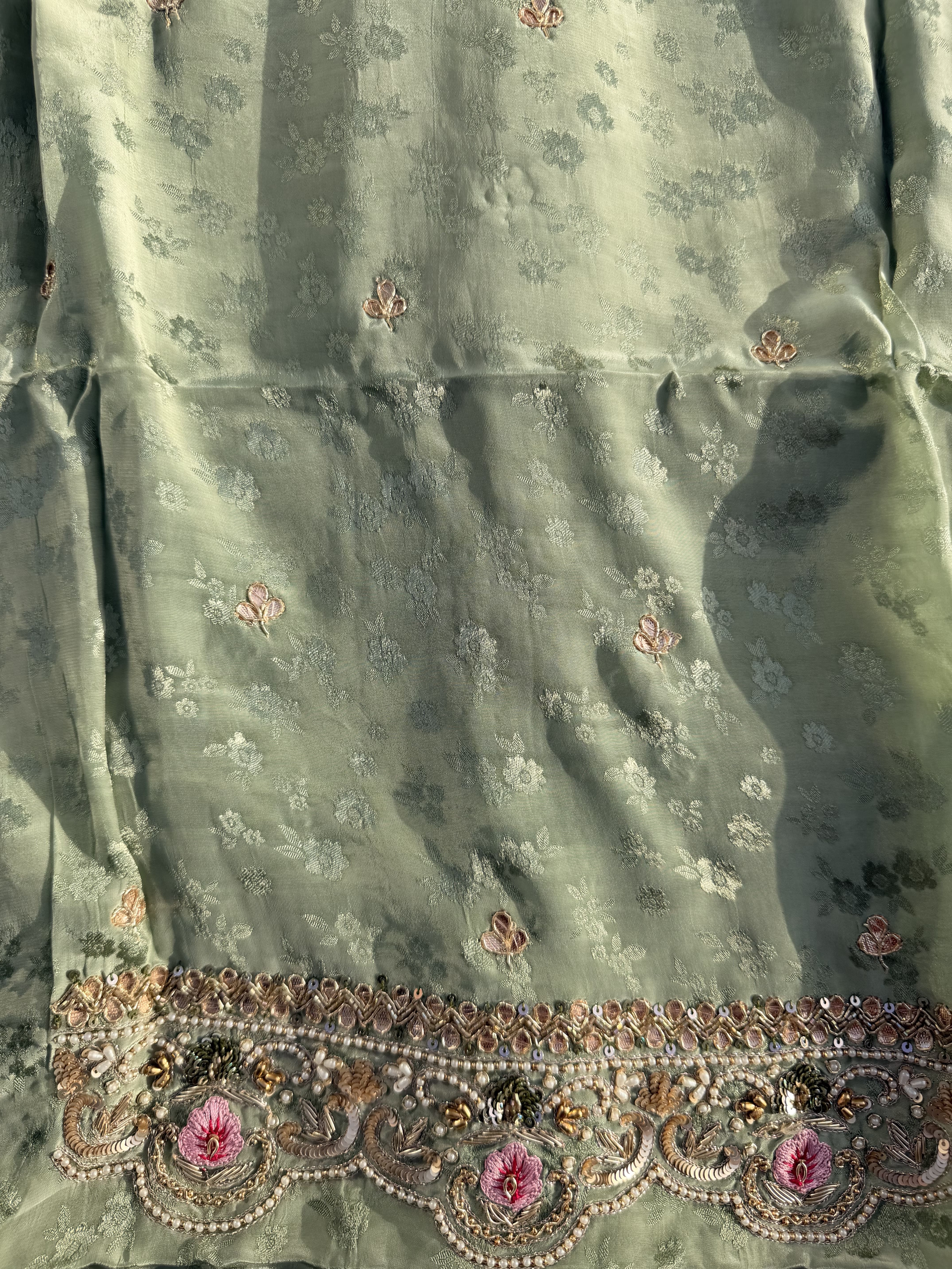 Sage Green Jacquard & Zari Suit
