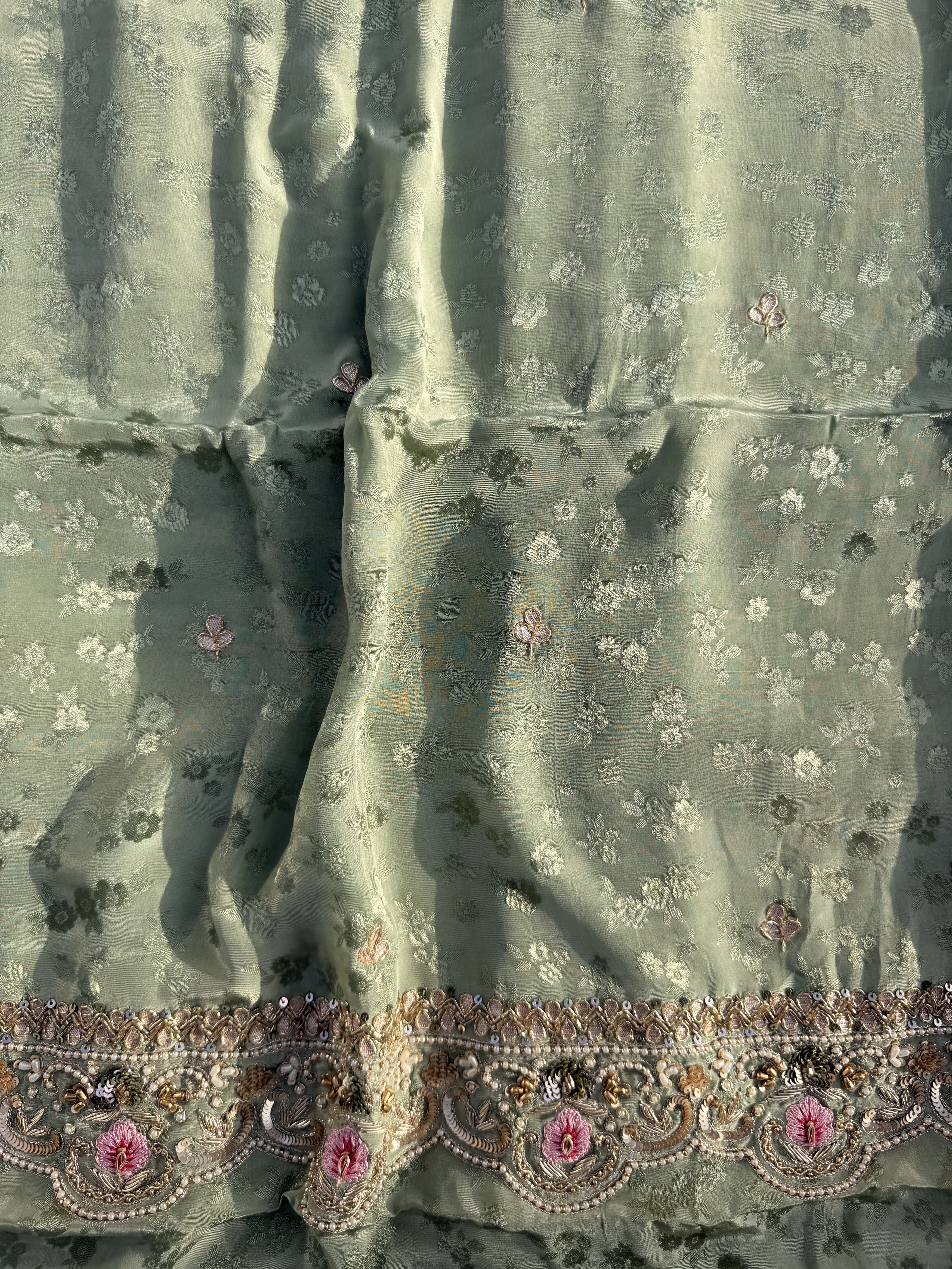 Sage Green Jacquard & Zari Suit
