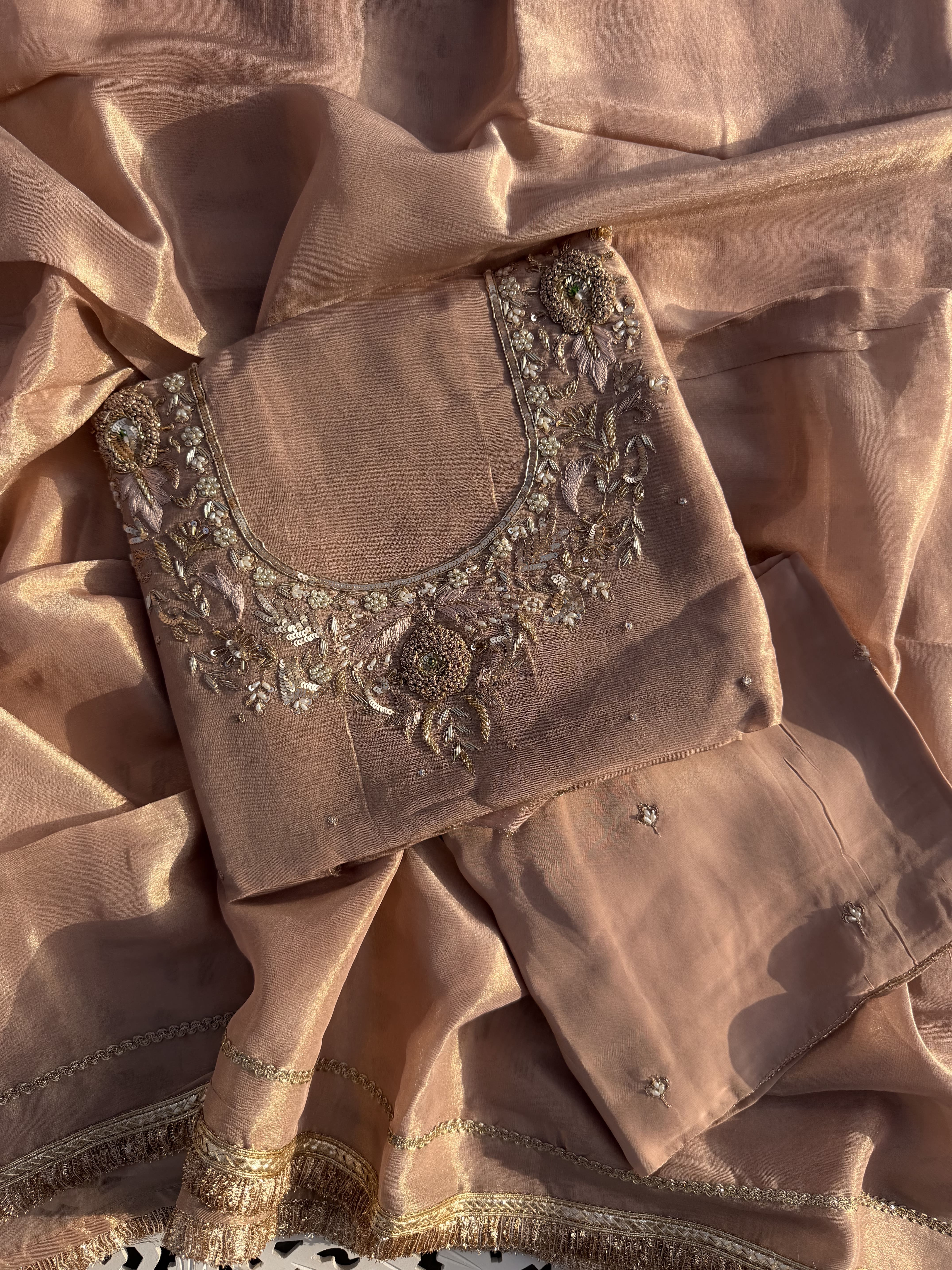 Champagne Metallic Organza Suit