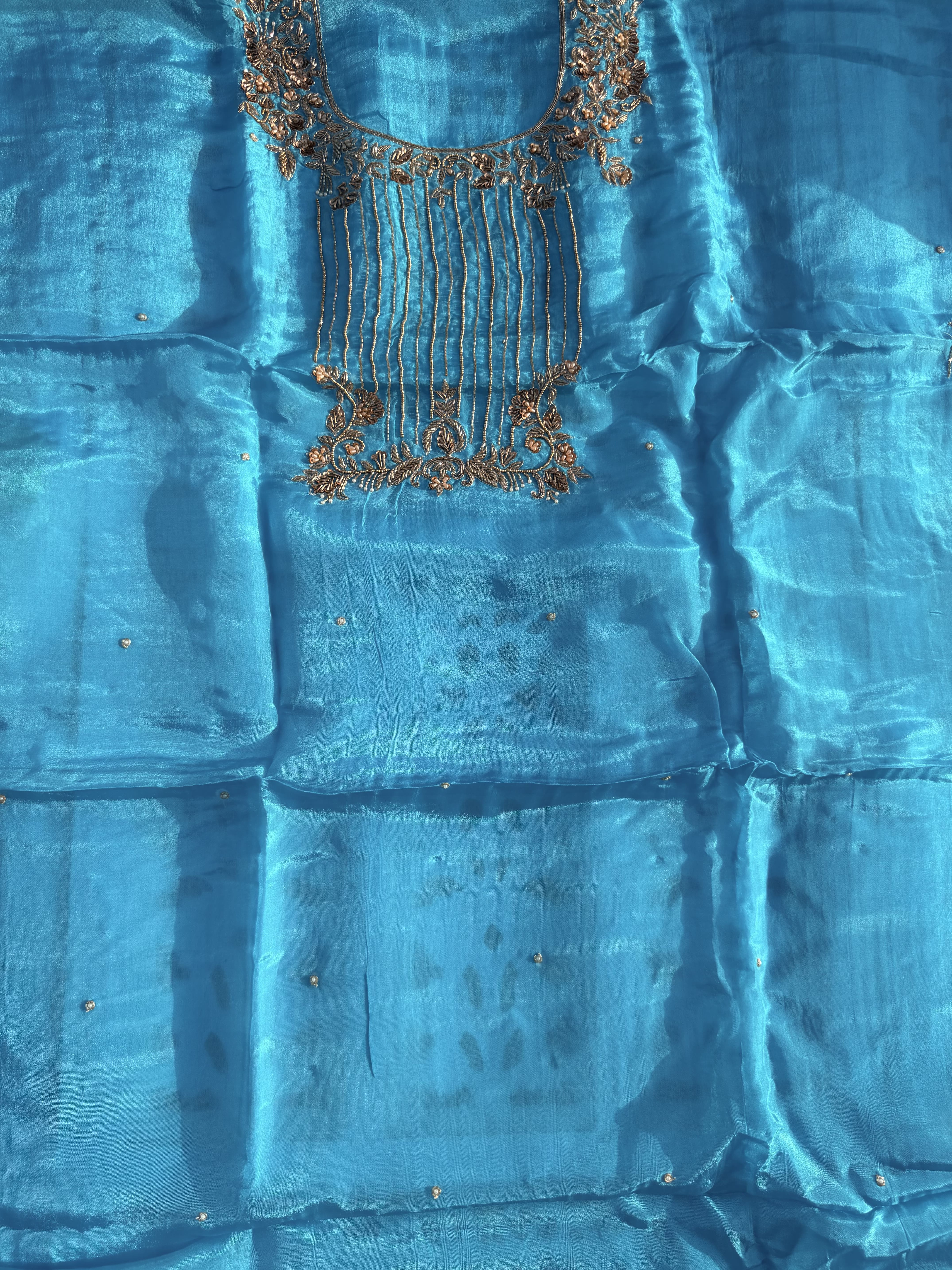Sky Blue Hand Embroidered Organza Suit