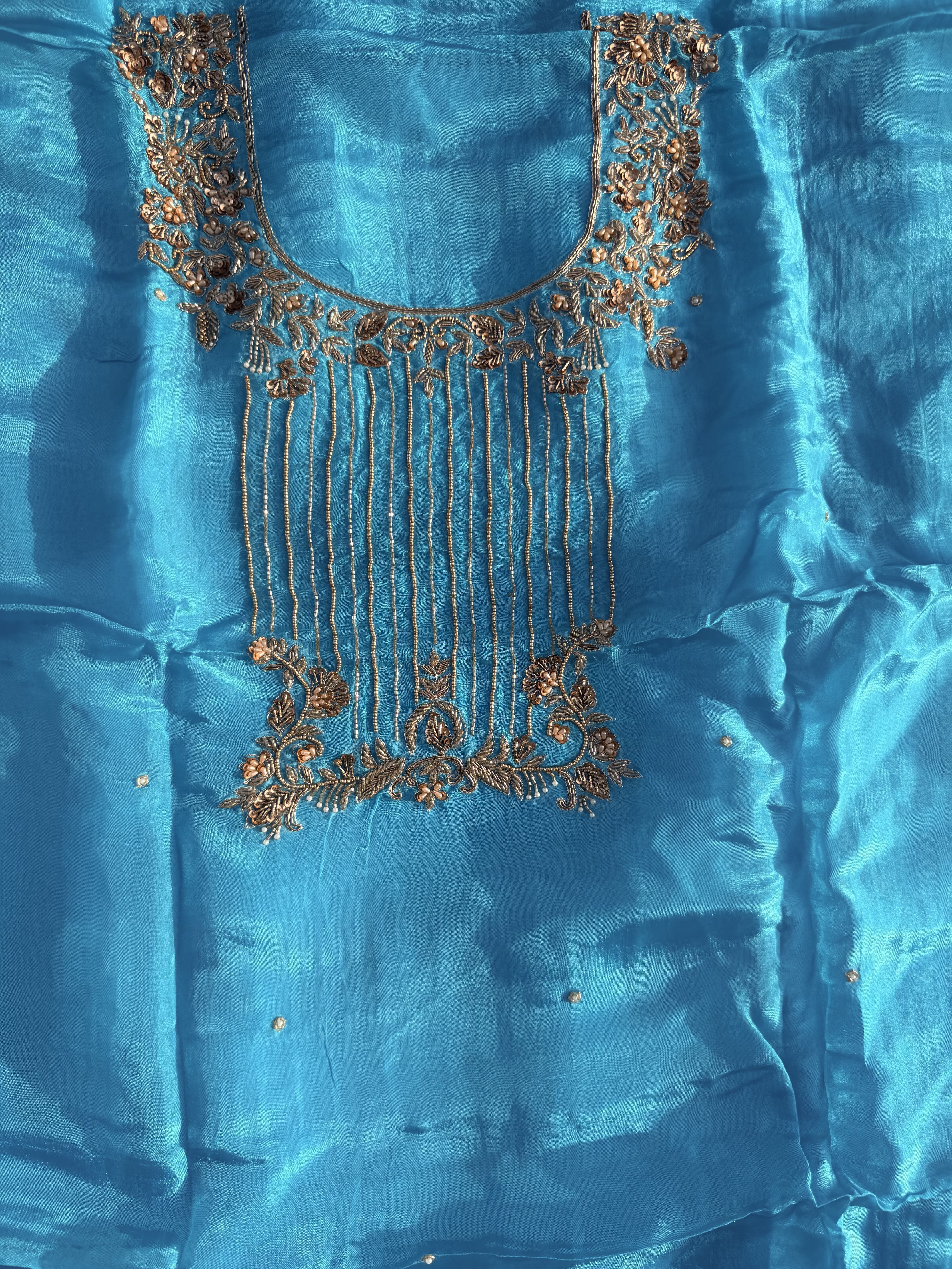Sky Blue Hand Embroidered Organza Suit