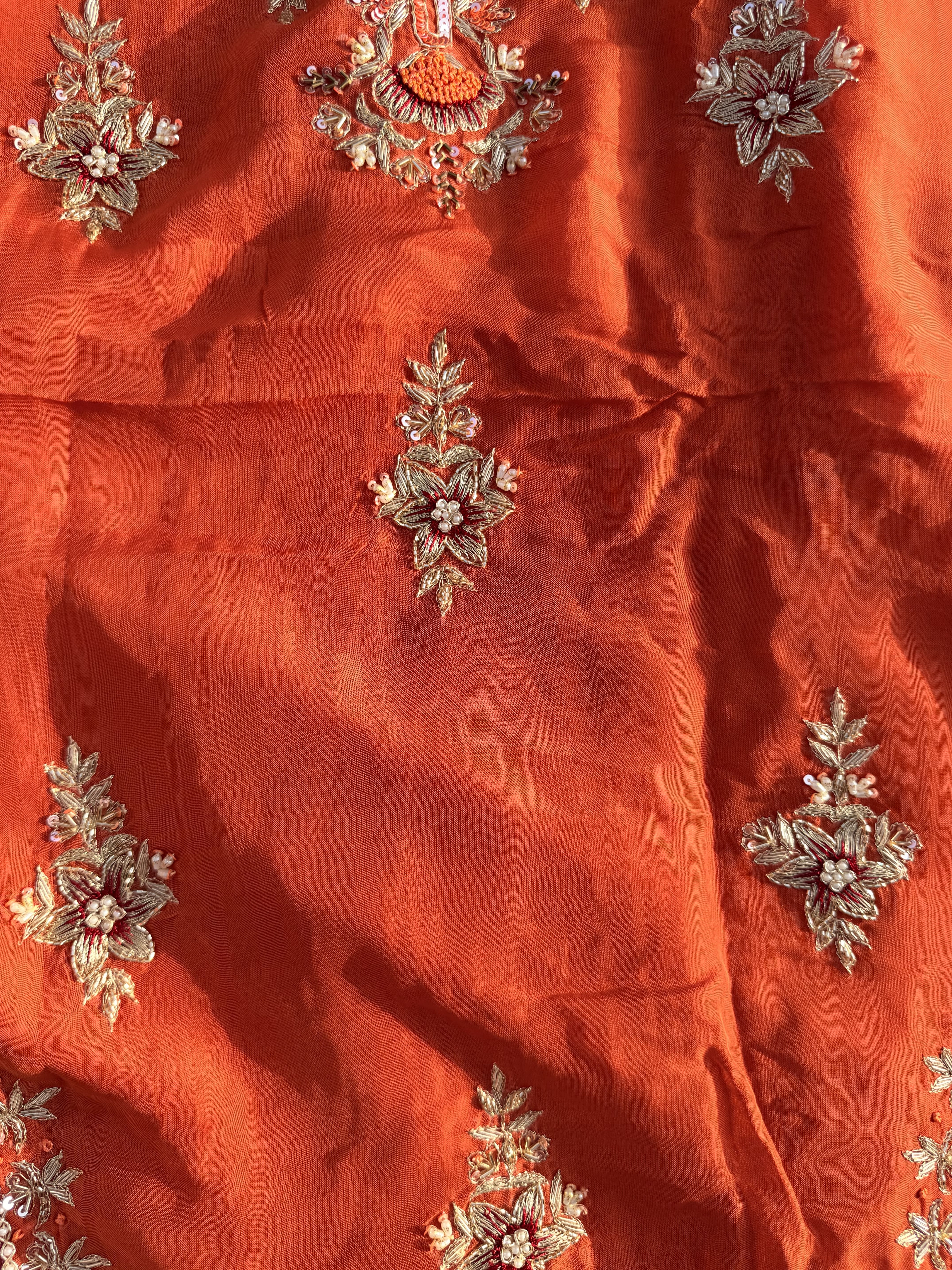 Rust Orange & Crimson Maroon Hand Embroidered Suit