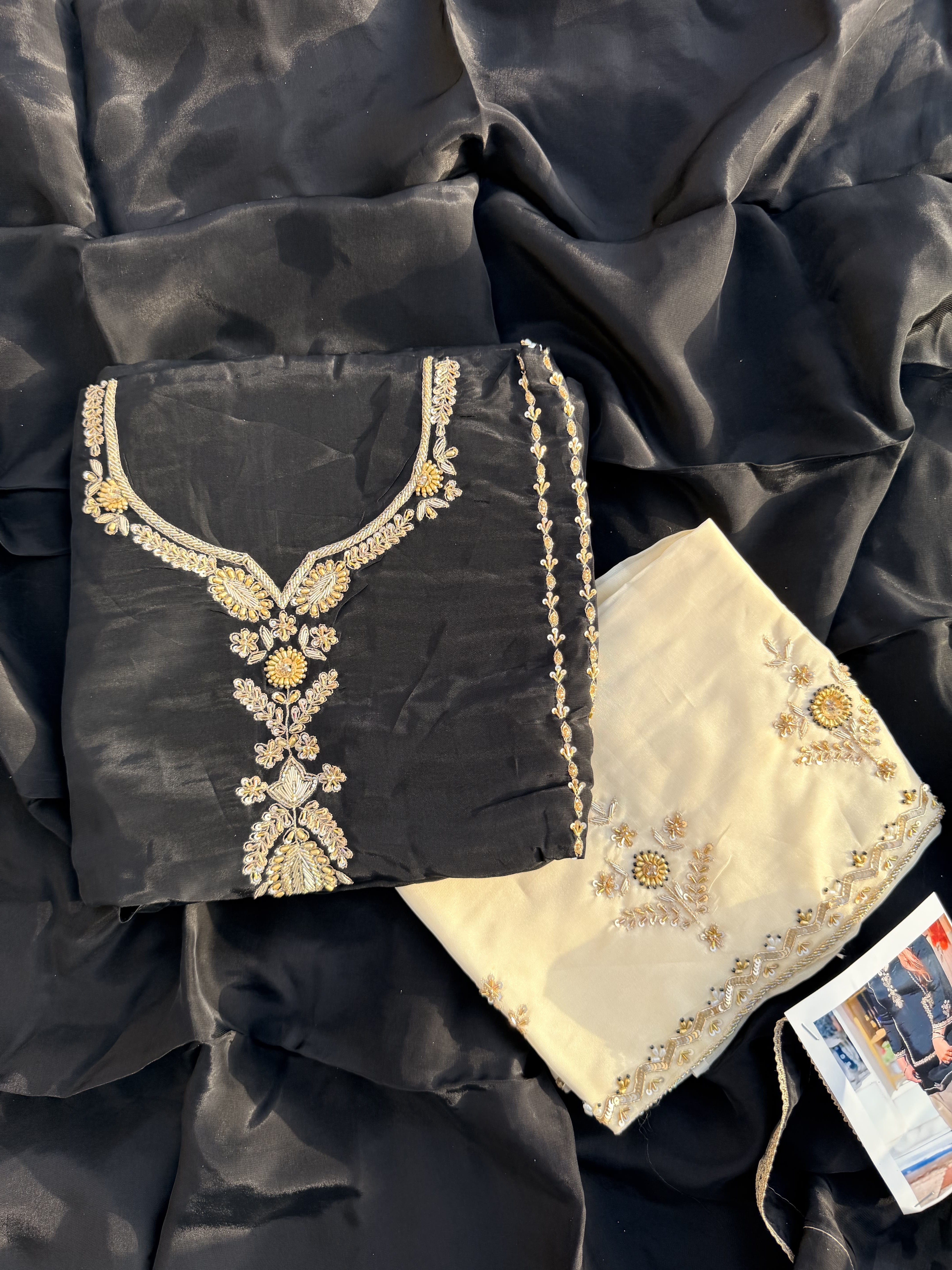 Jet Black & Off-White Hand Embroidered Suit
