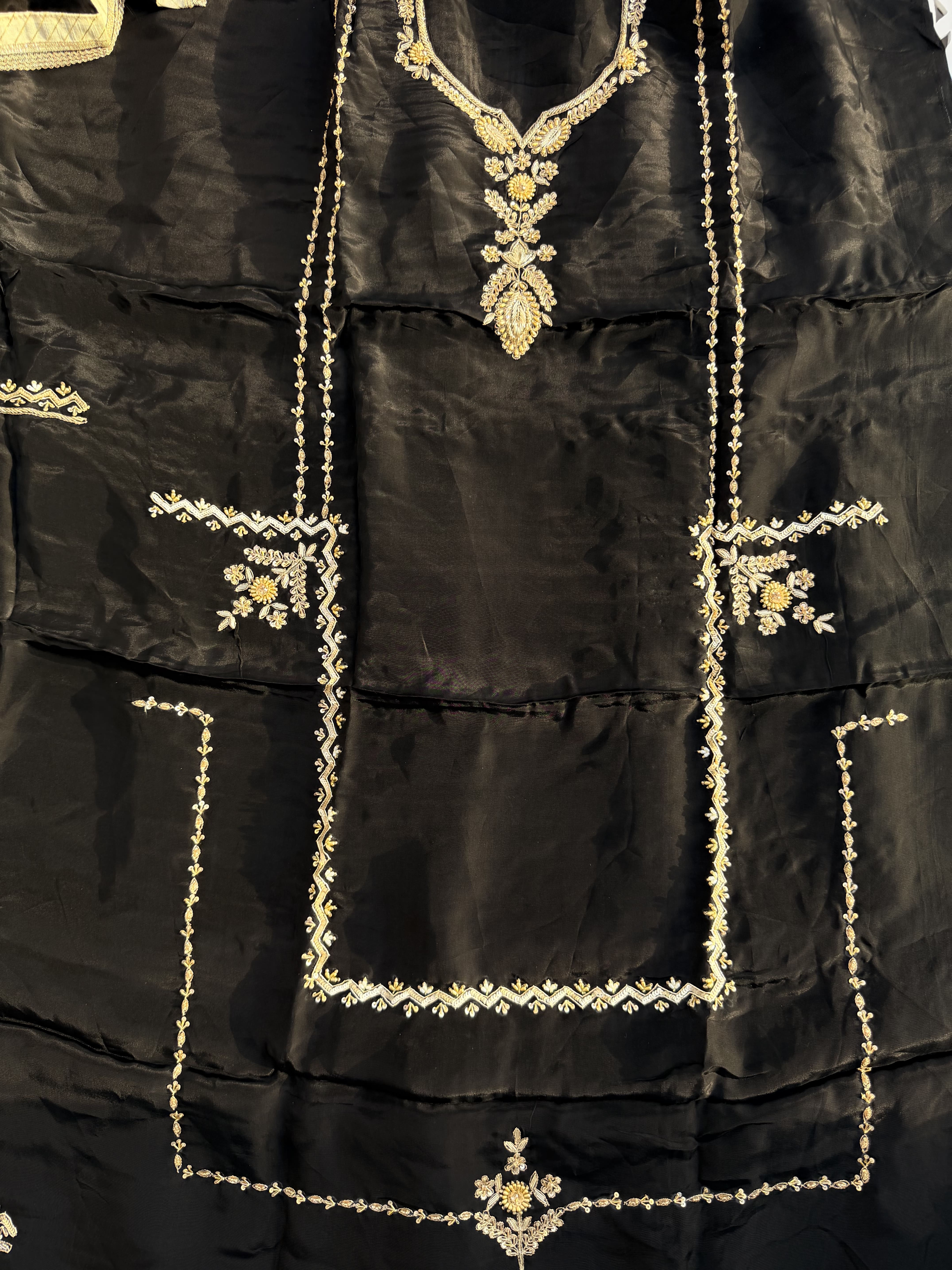 Jet Black & Off-White Hand Embroidered Suit