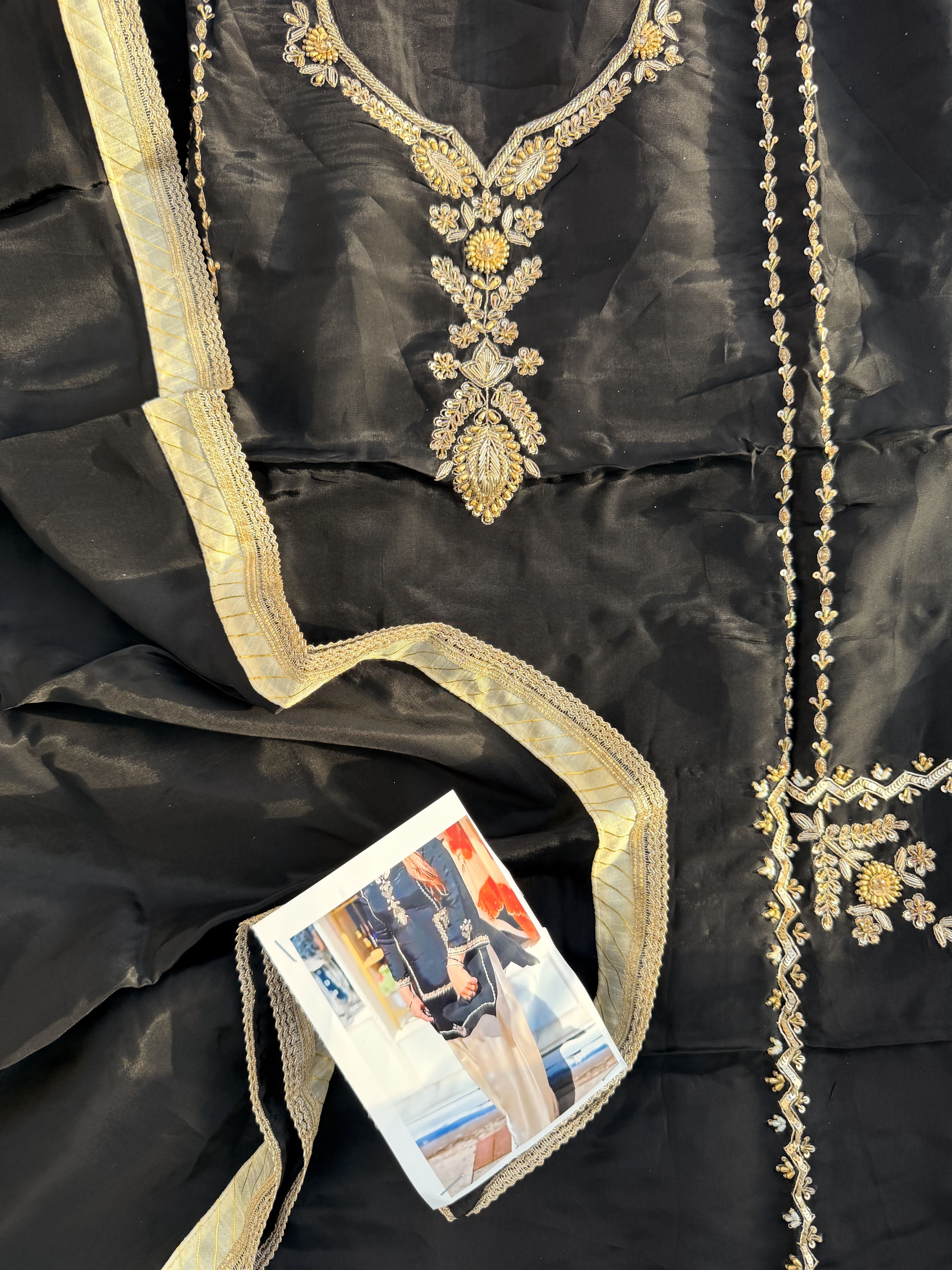 Jet Black & Off-White Hand Embroidered Suit