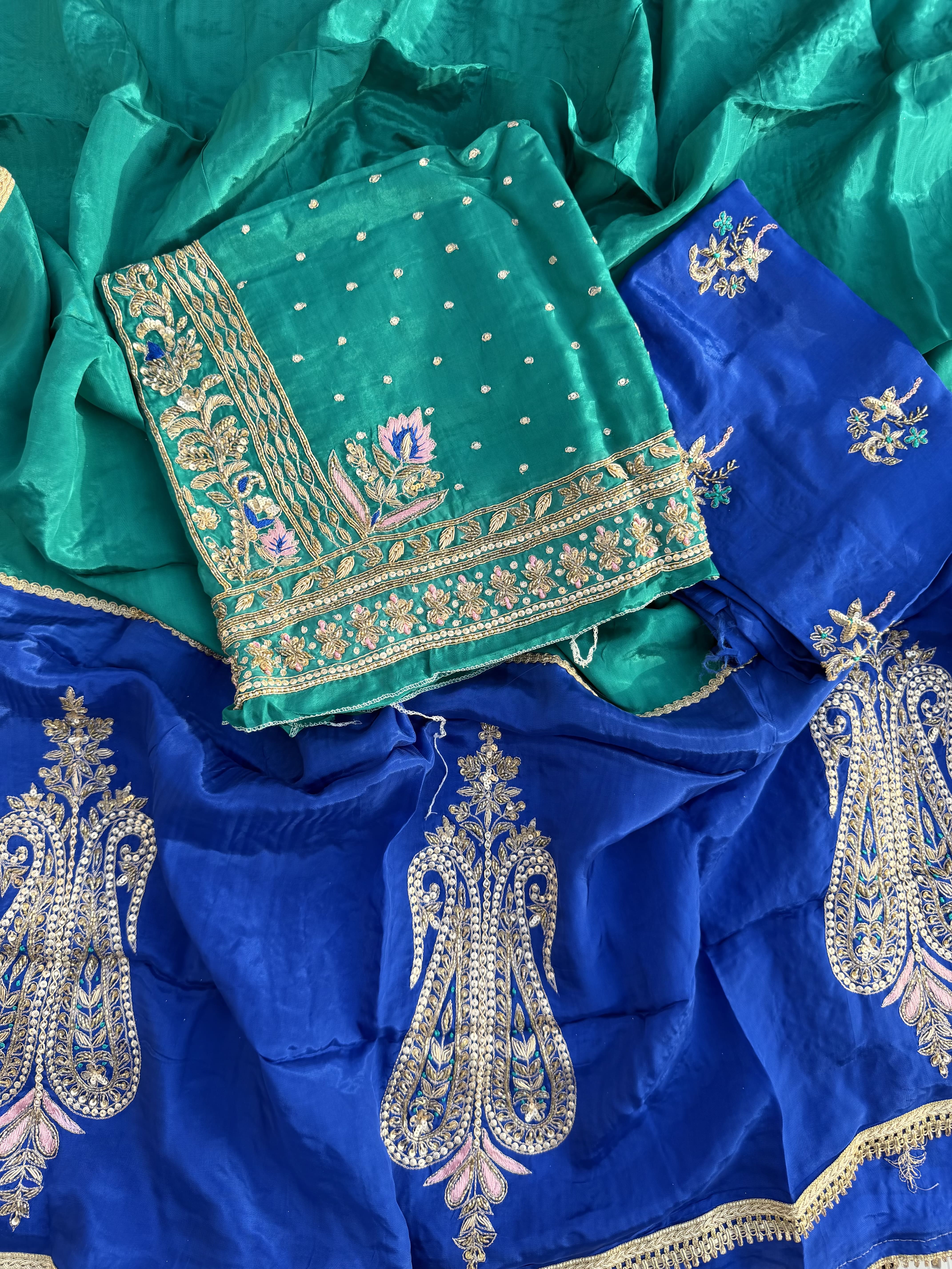 Teal Green & Royal Blue Hand Embroidered Suit
