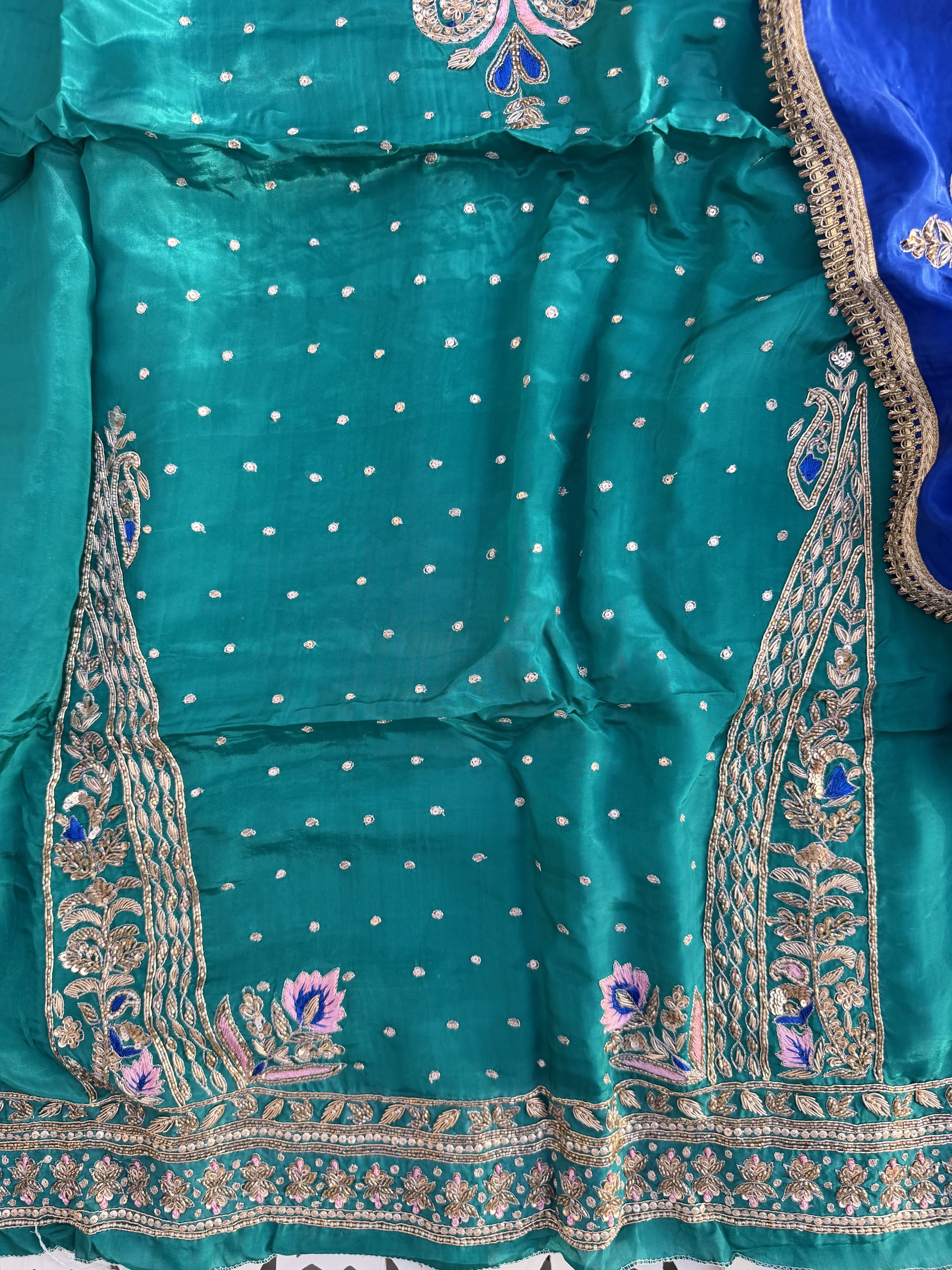 Teal Green & Royal Blue Hand Embroidered Suit