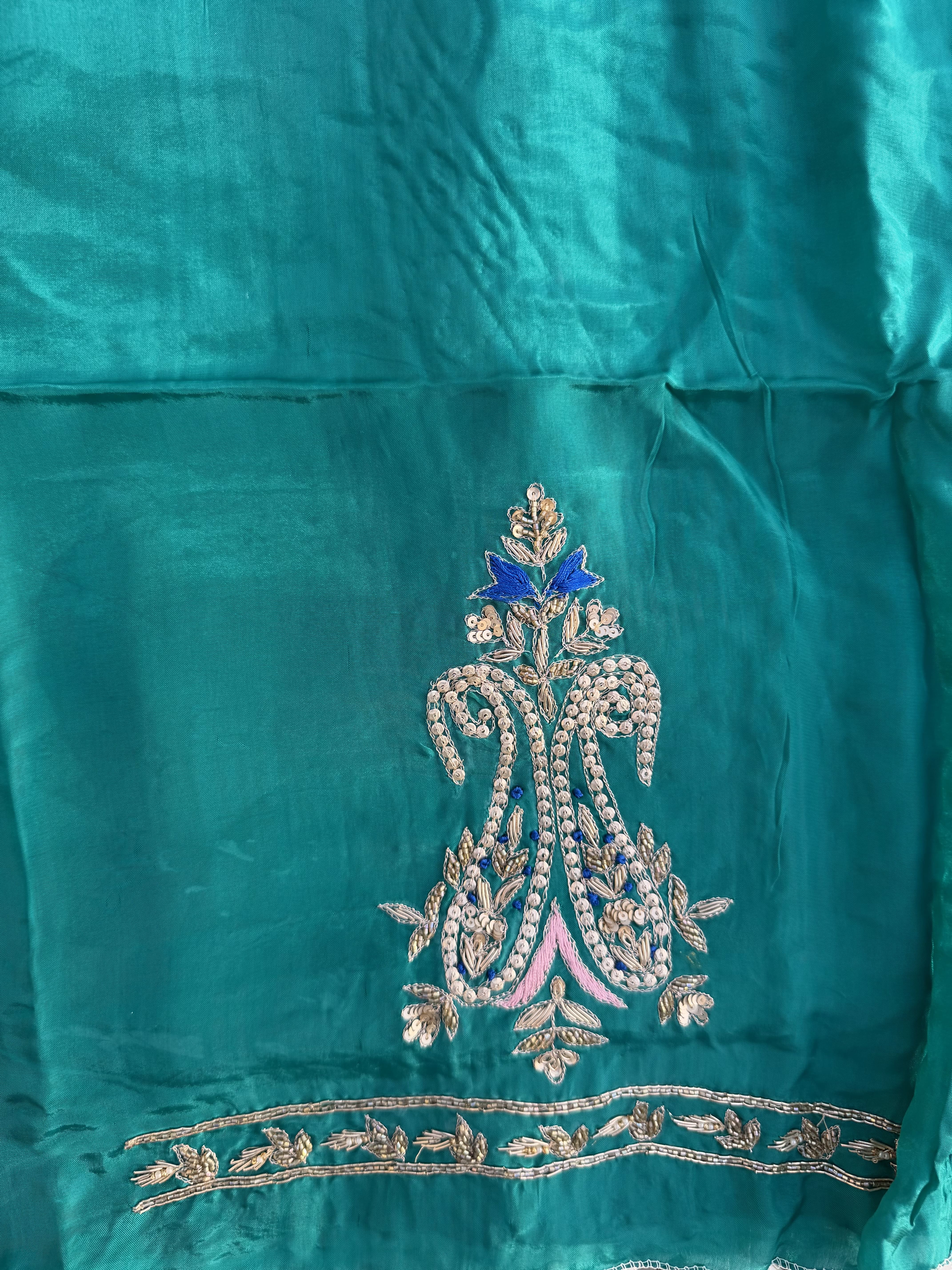 Teal Green & Royal Blue Hand Embroidered Suit