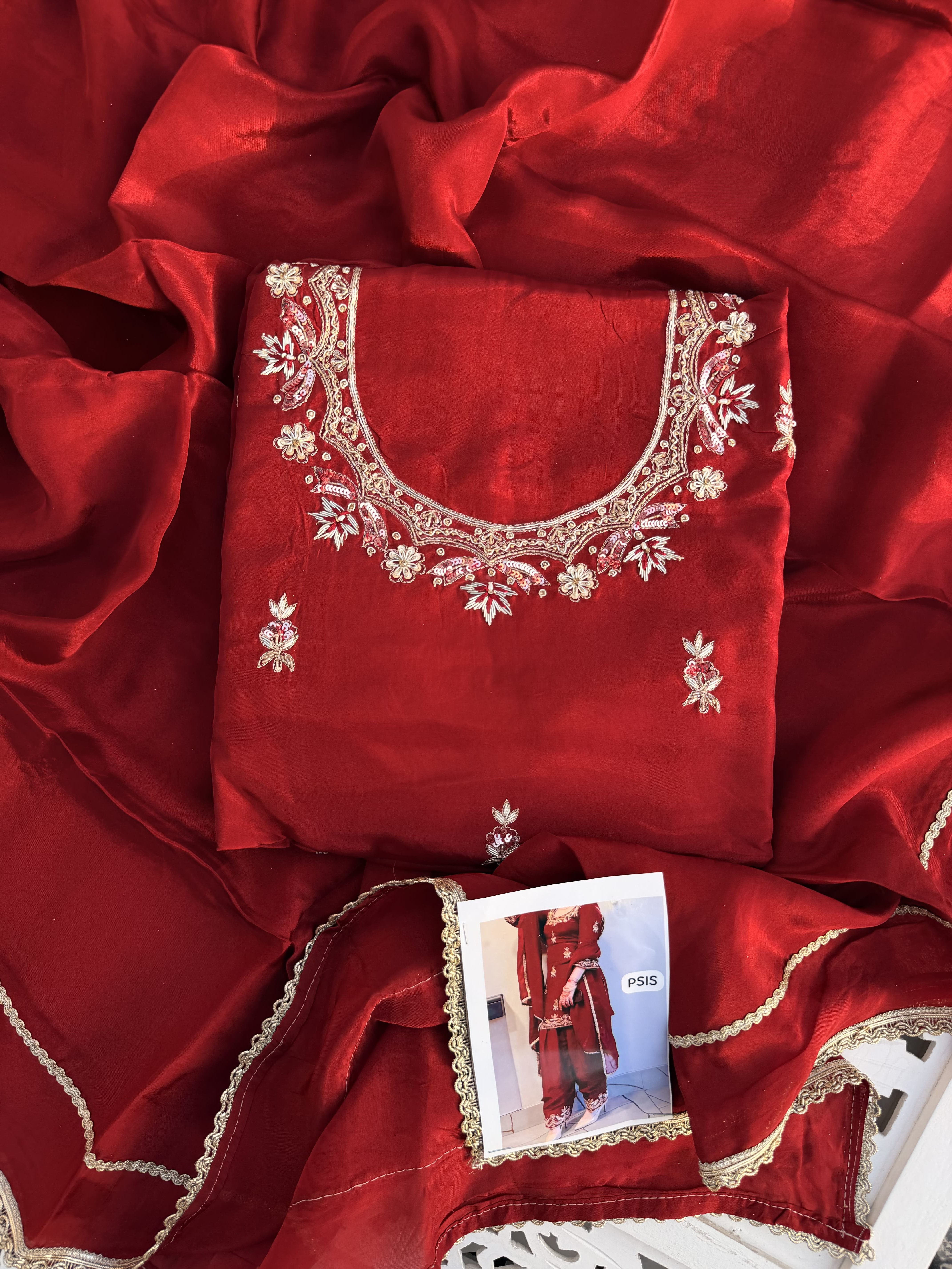 Crimson Red Hand Embroidered Suit