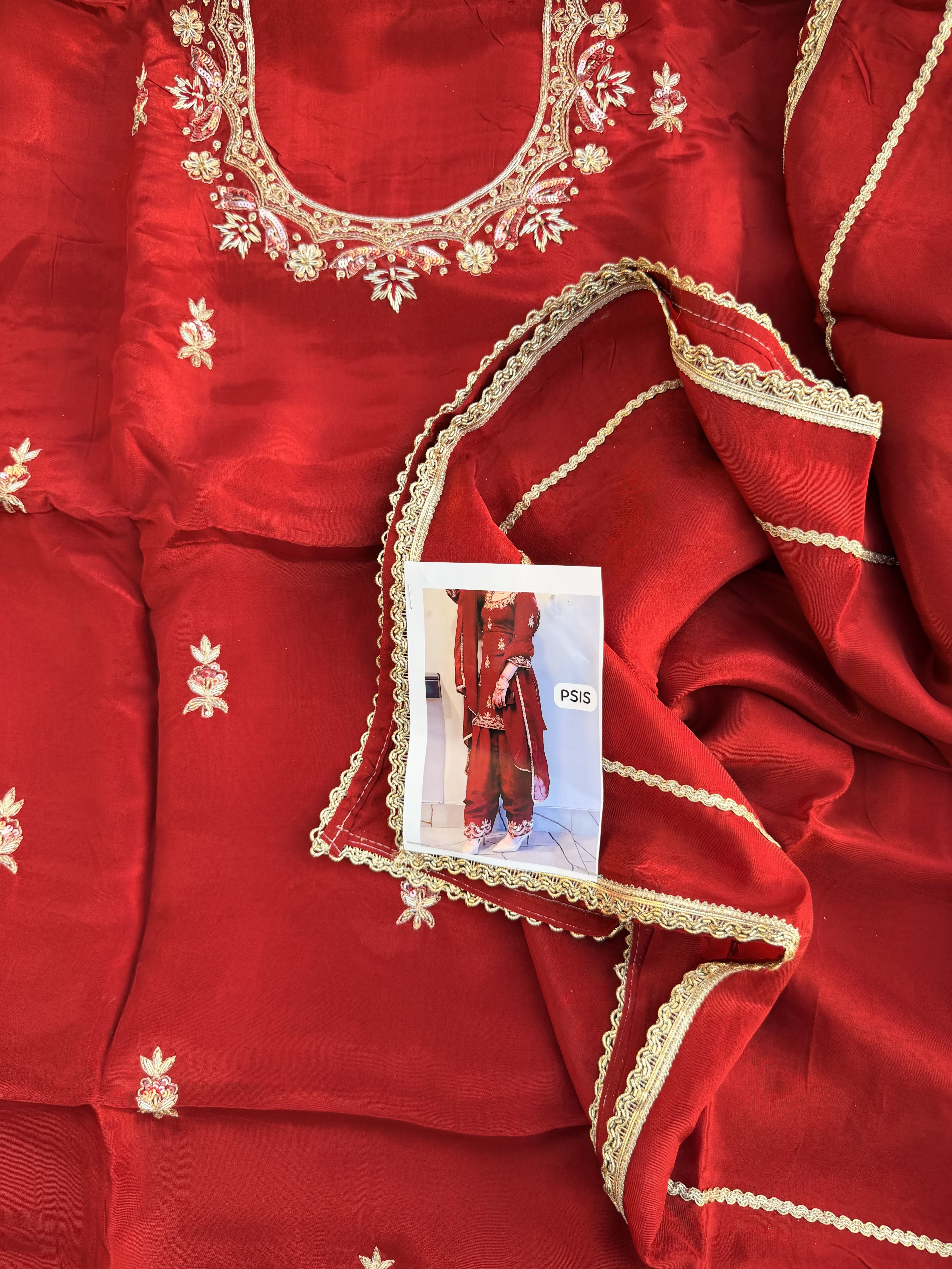 Crimson Red Hand Embroidered Suit