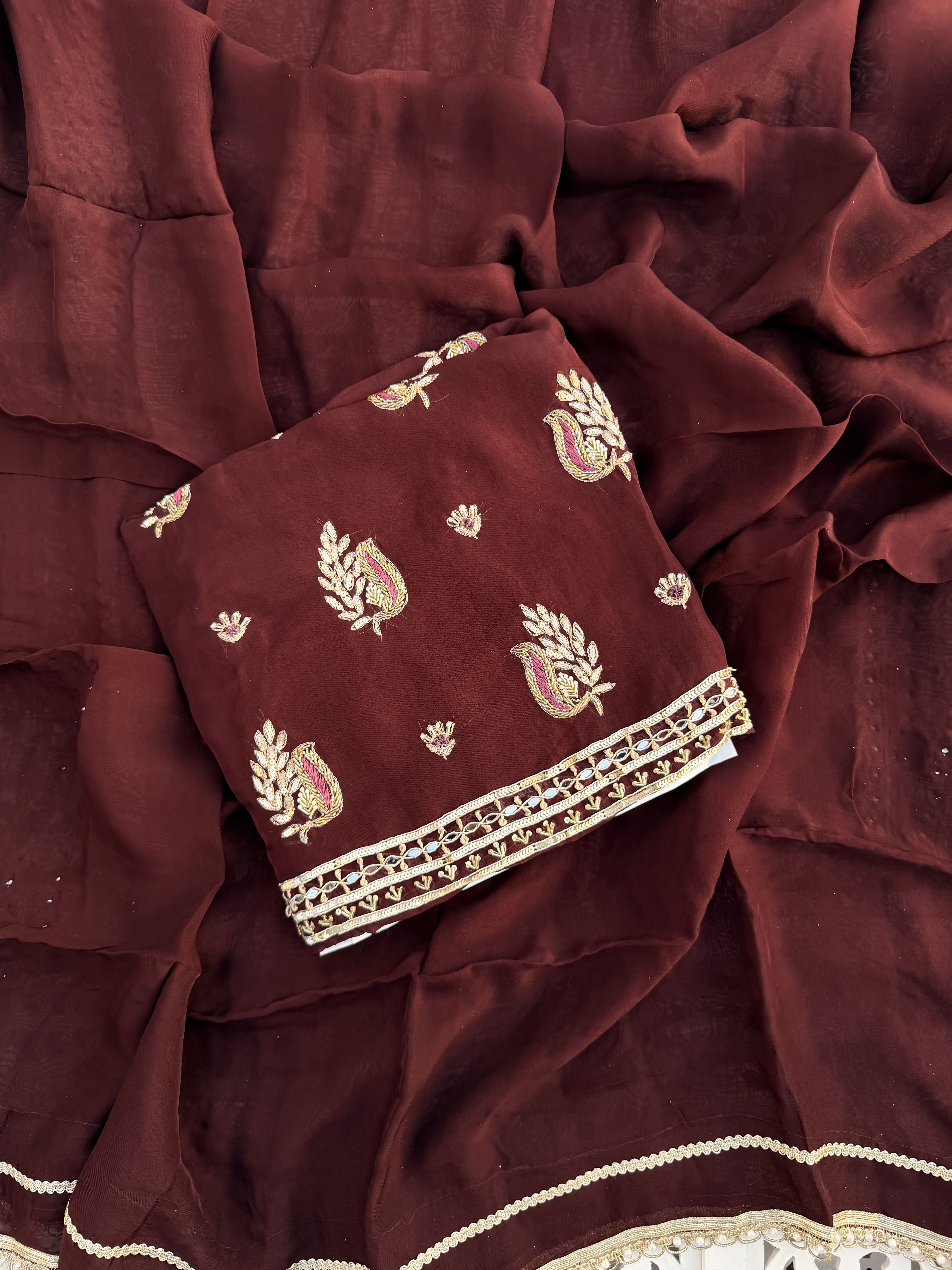 Wine Embroidered Booti Suit