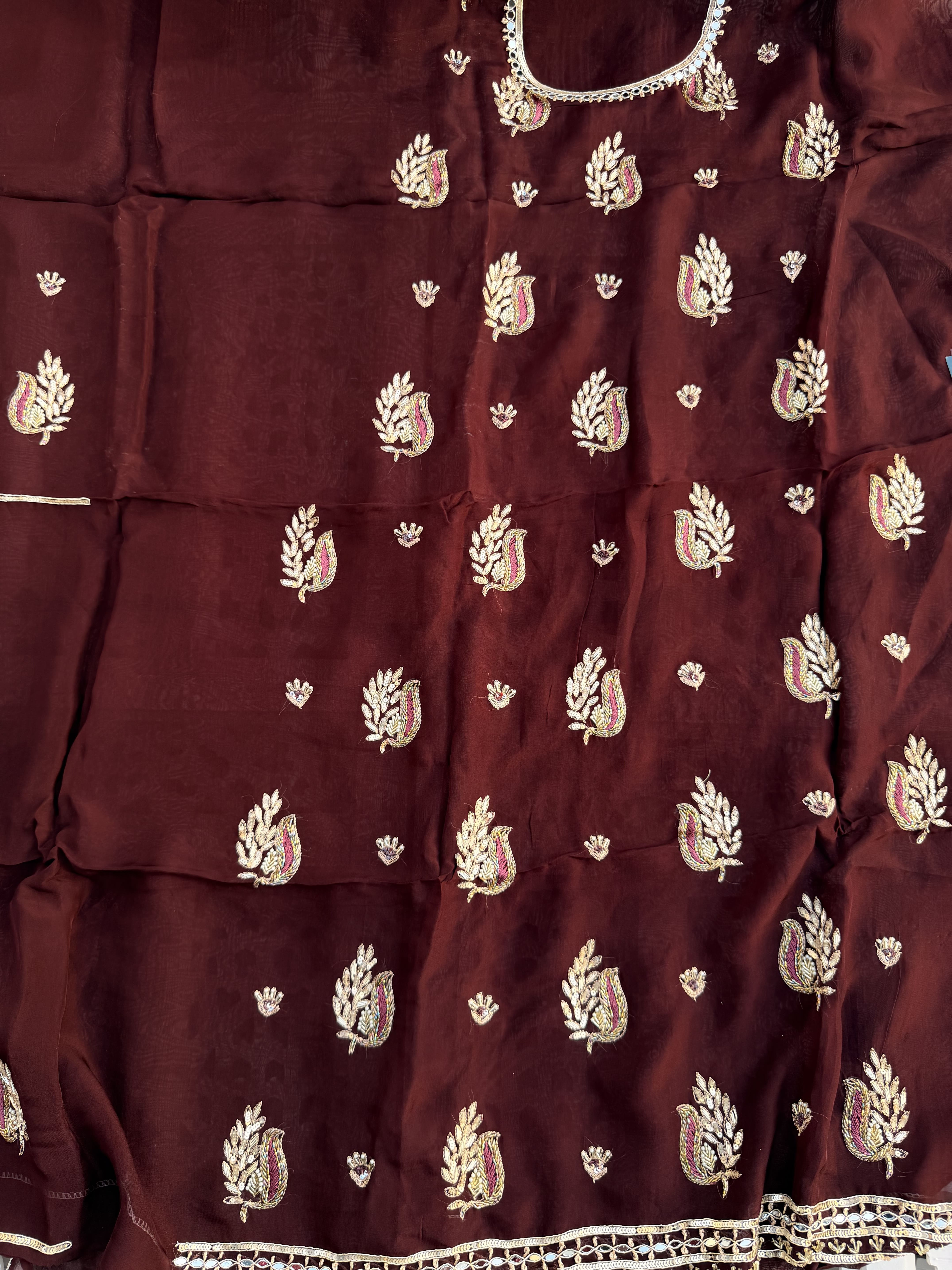 Wine Embroidered Booti Suit