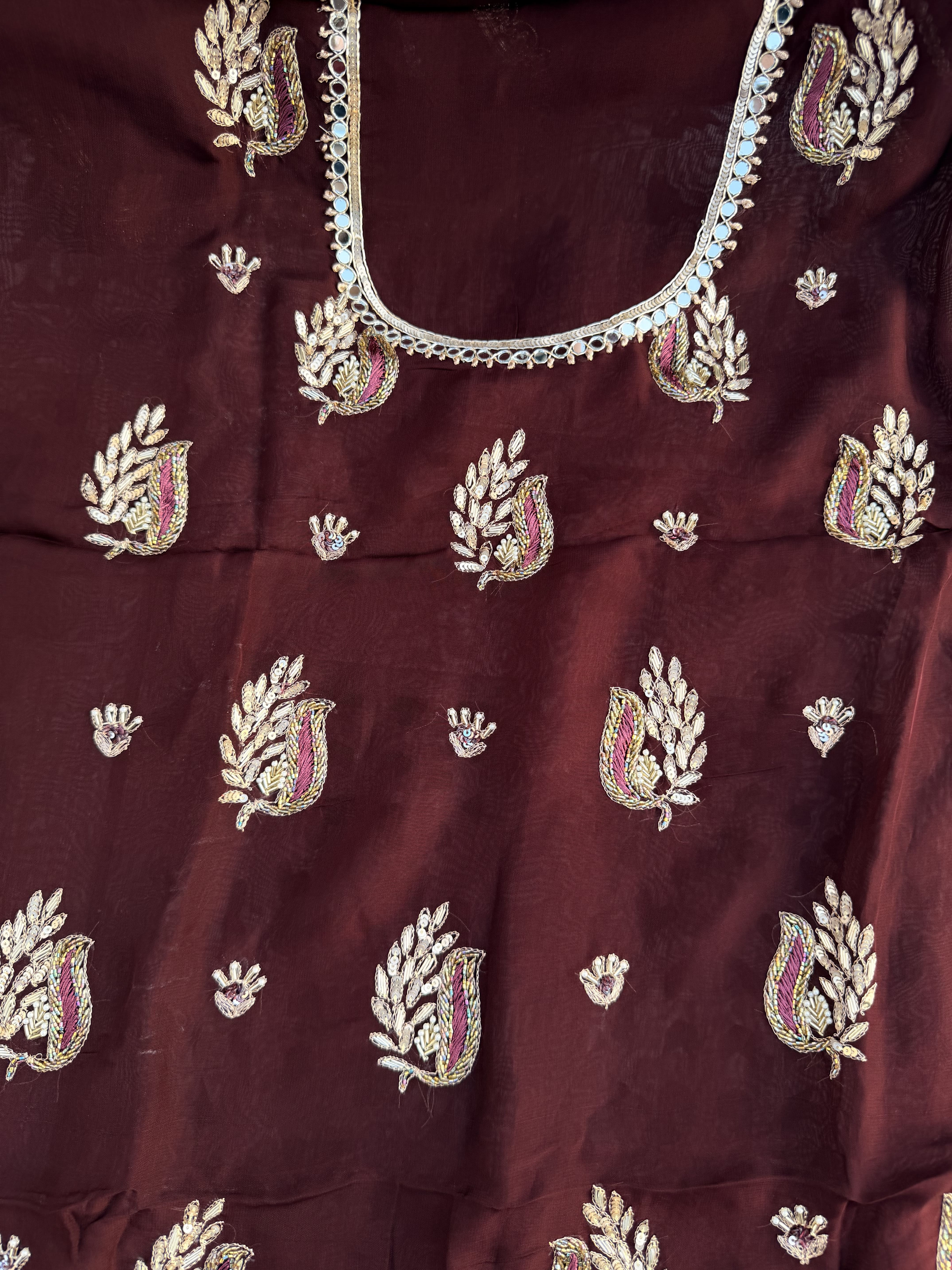 Wine Embroidered Booti Suit