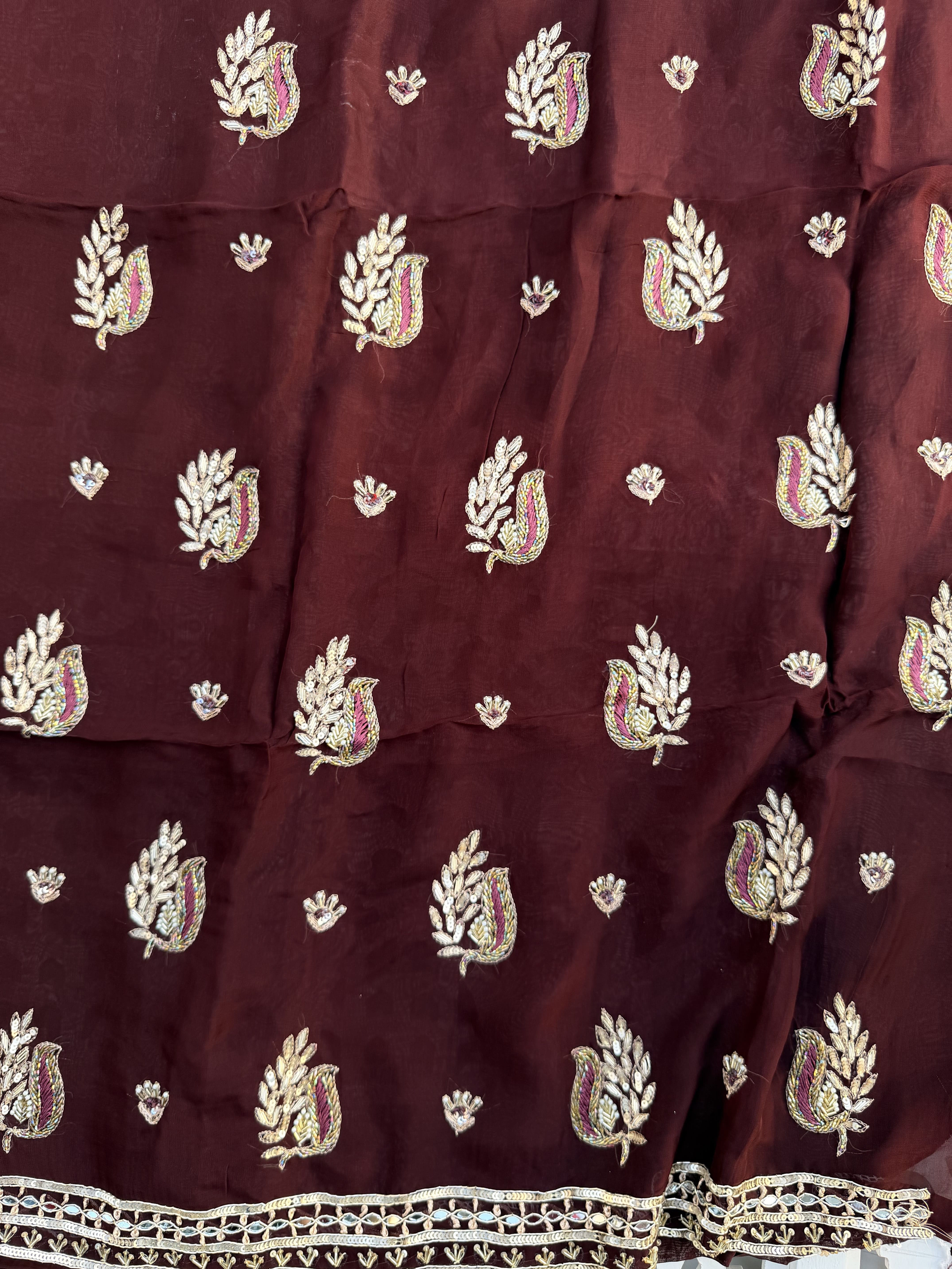 Wine Embroidered Booti Suit