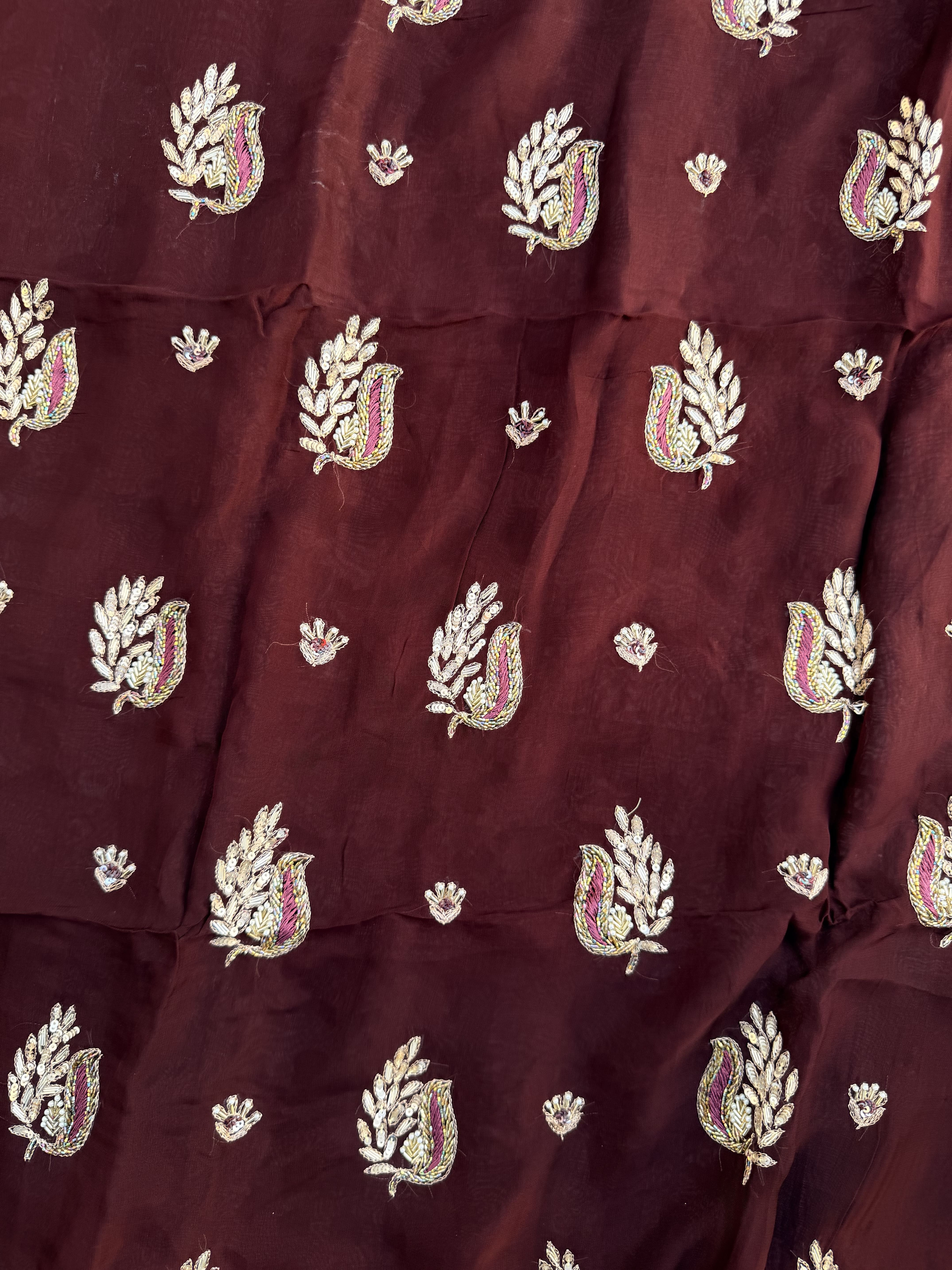 Wine Embroidered Booti Suit