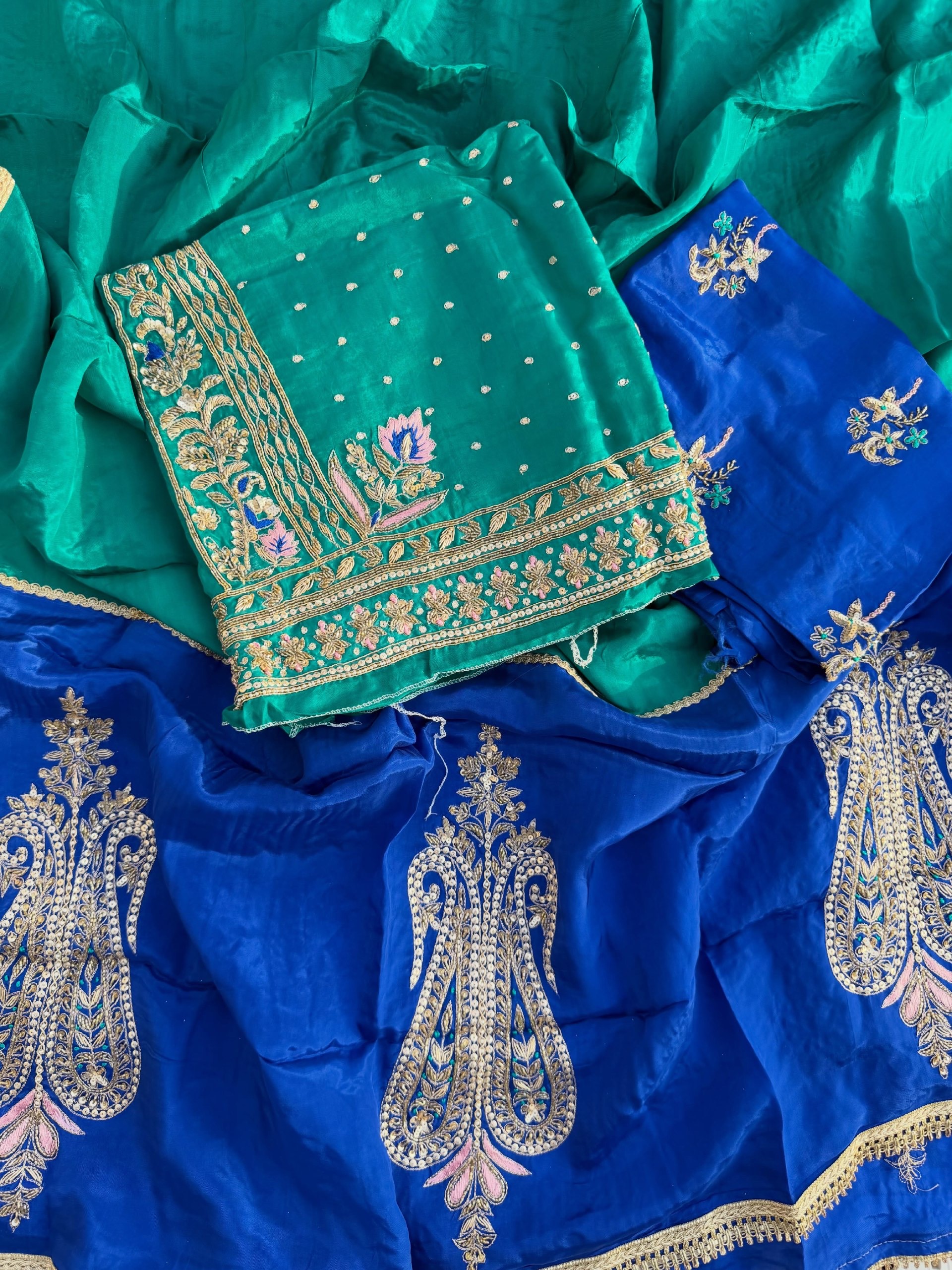 Teal Green & Royal Blue Hand Embroidered Suit