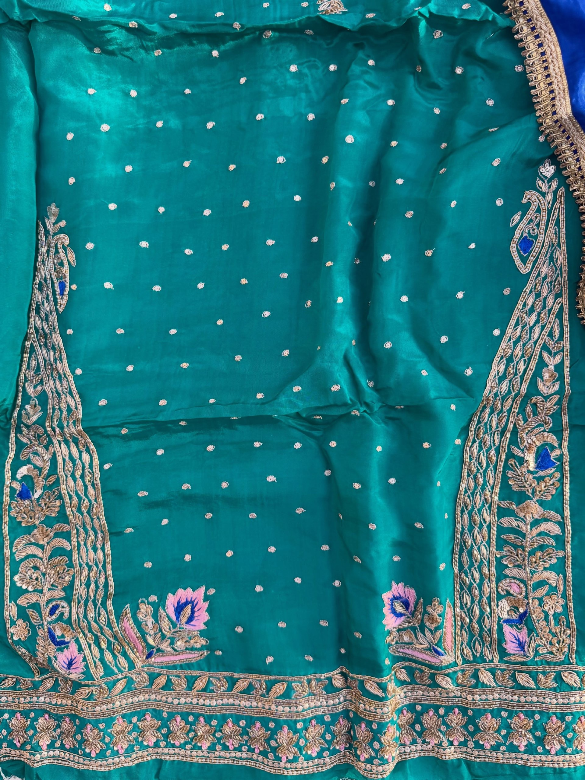 Teal Green & Royal Blue Hand Embroidered Suit