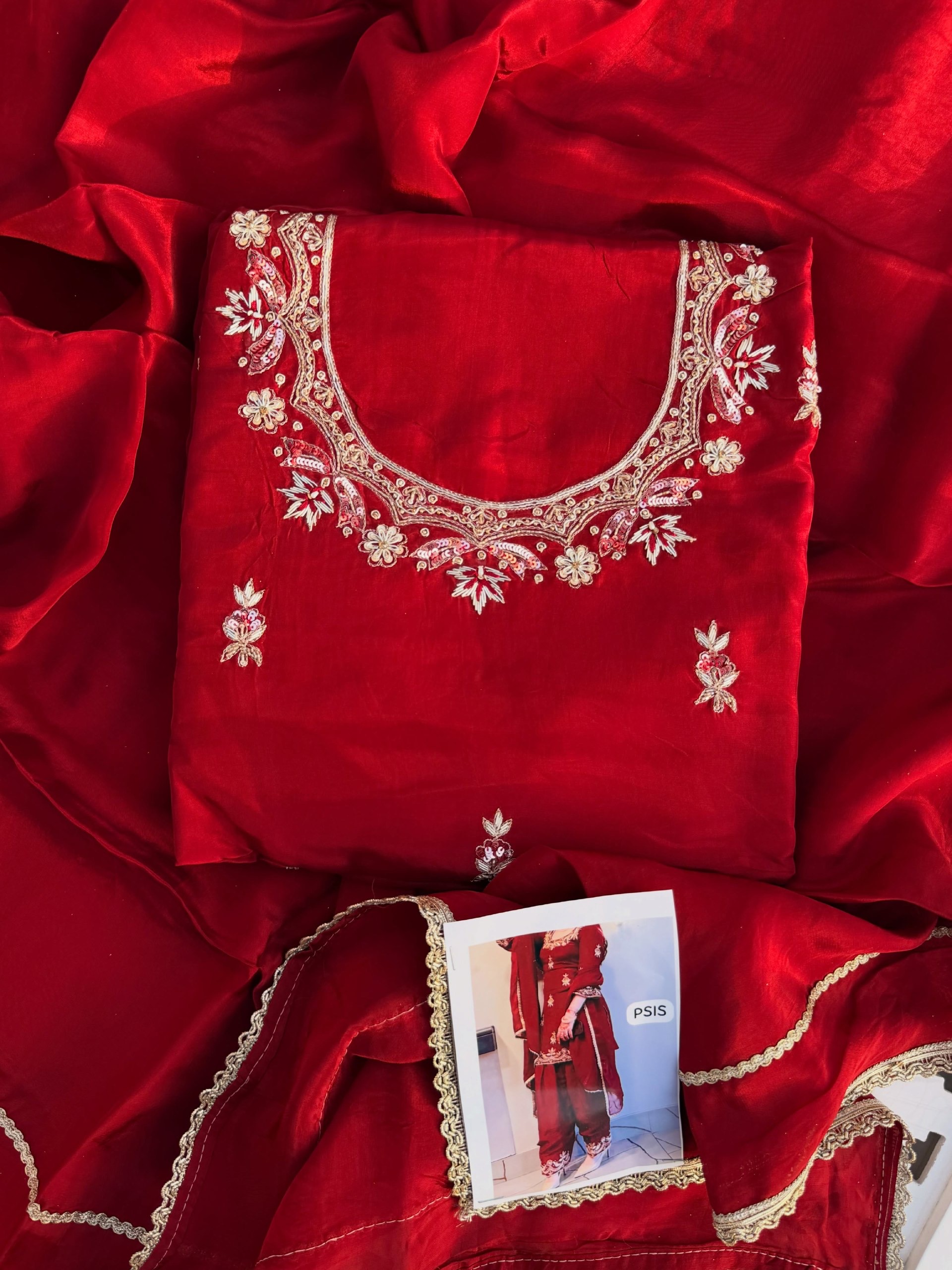 Crimson Red Hand Embroidered Suit