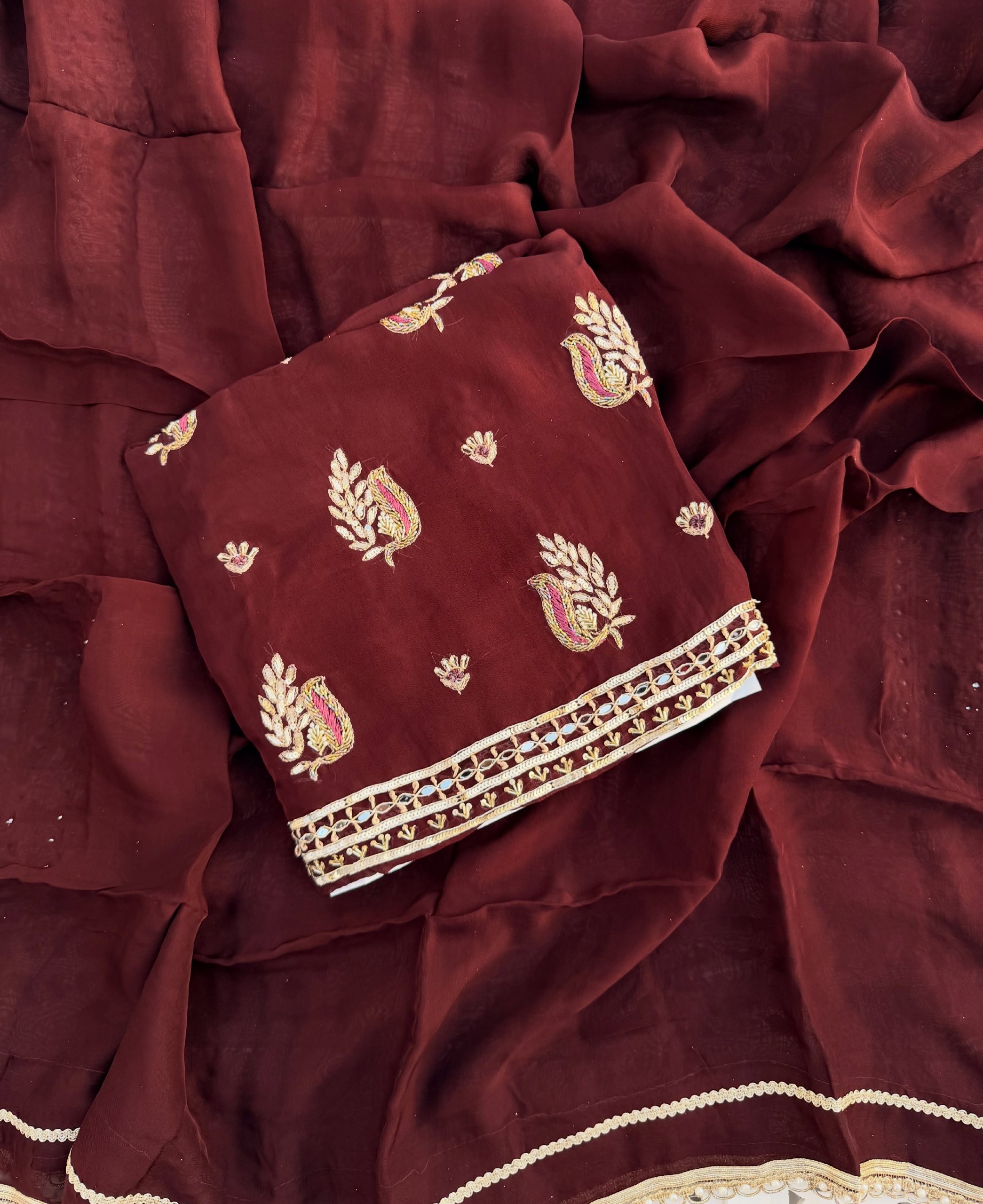 Coffee Embroidered Booti Suit