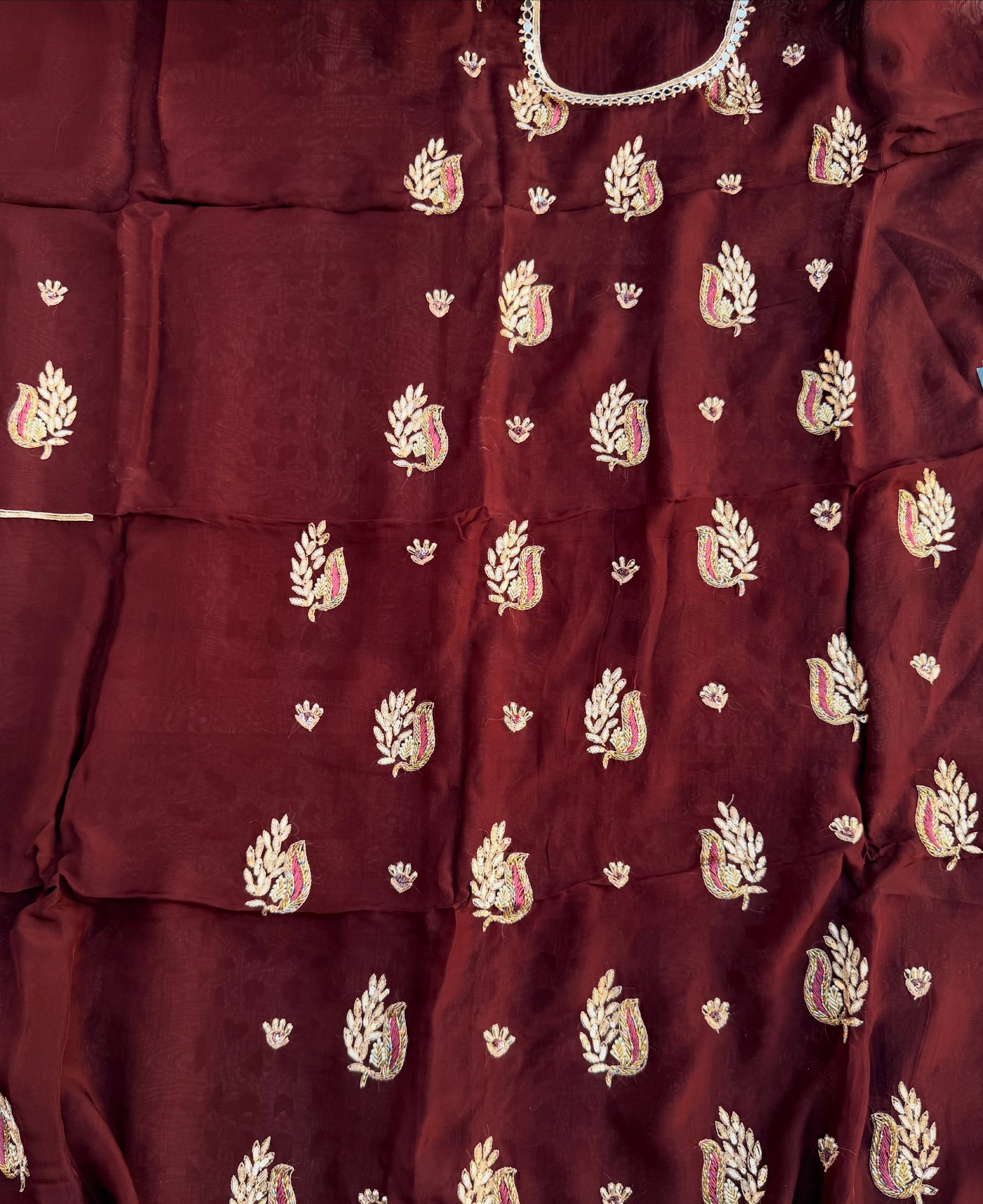Coffee Embroidered Booti Suit