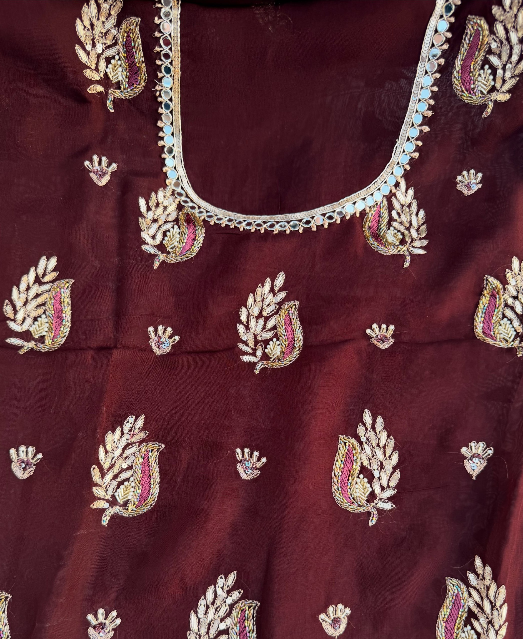 Coffee Embroidered Booti Suit