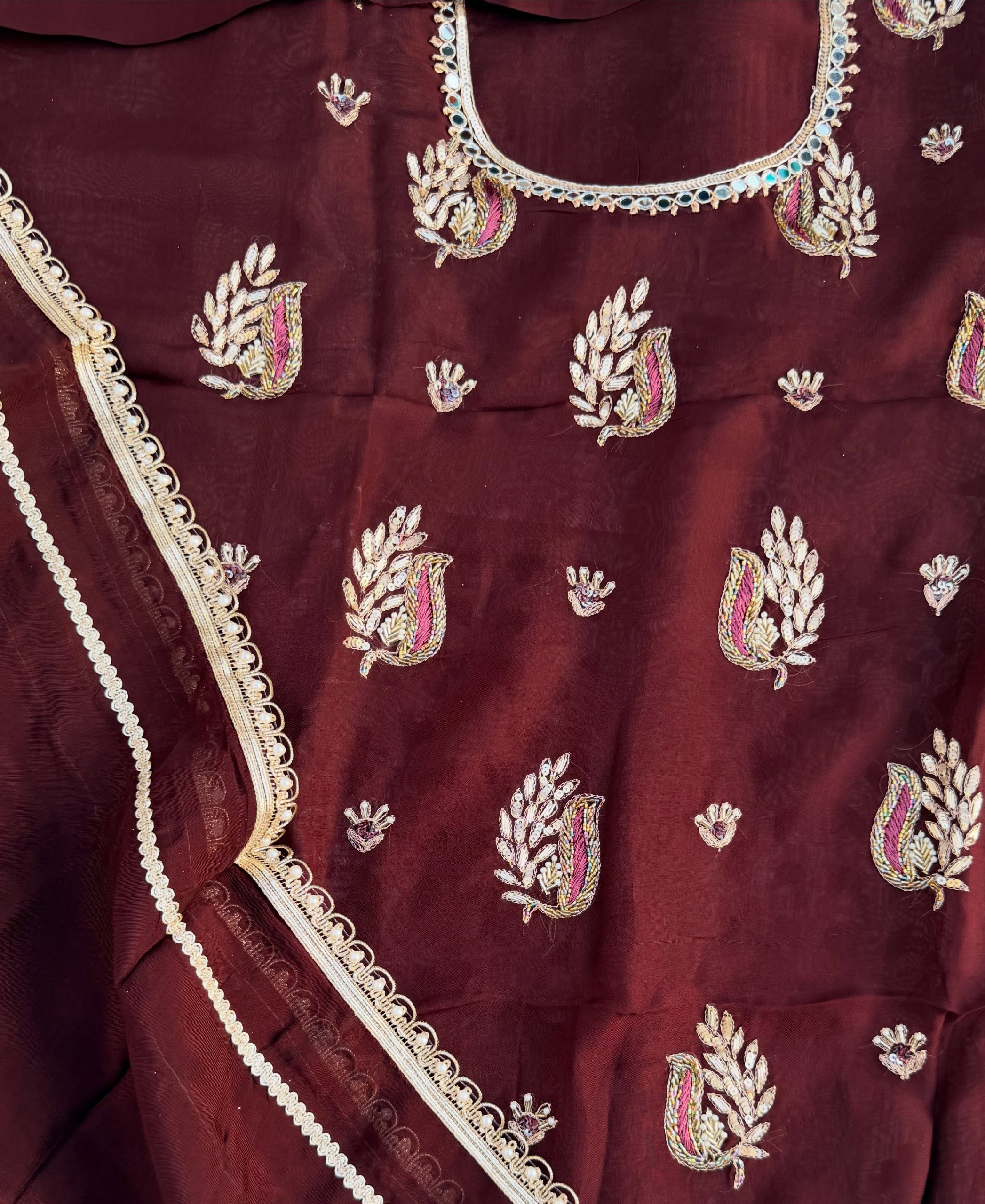Coffee Embroidered Booti Suit
