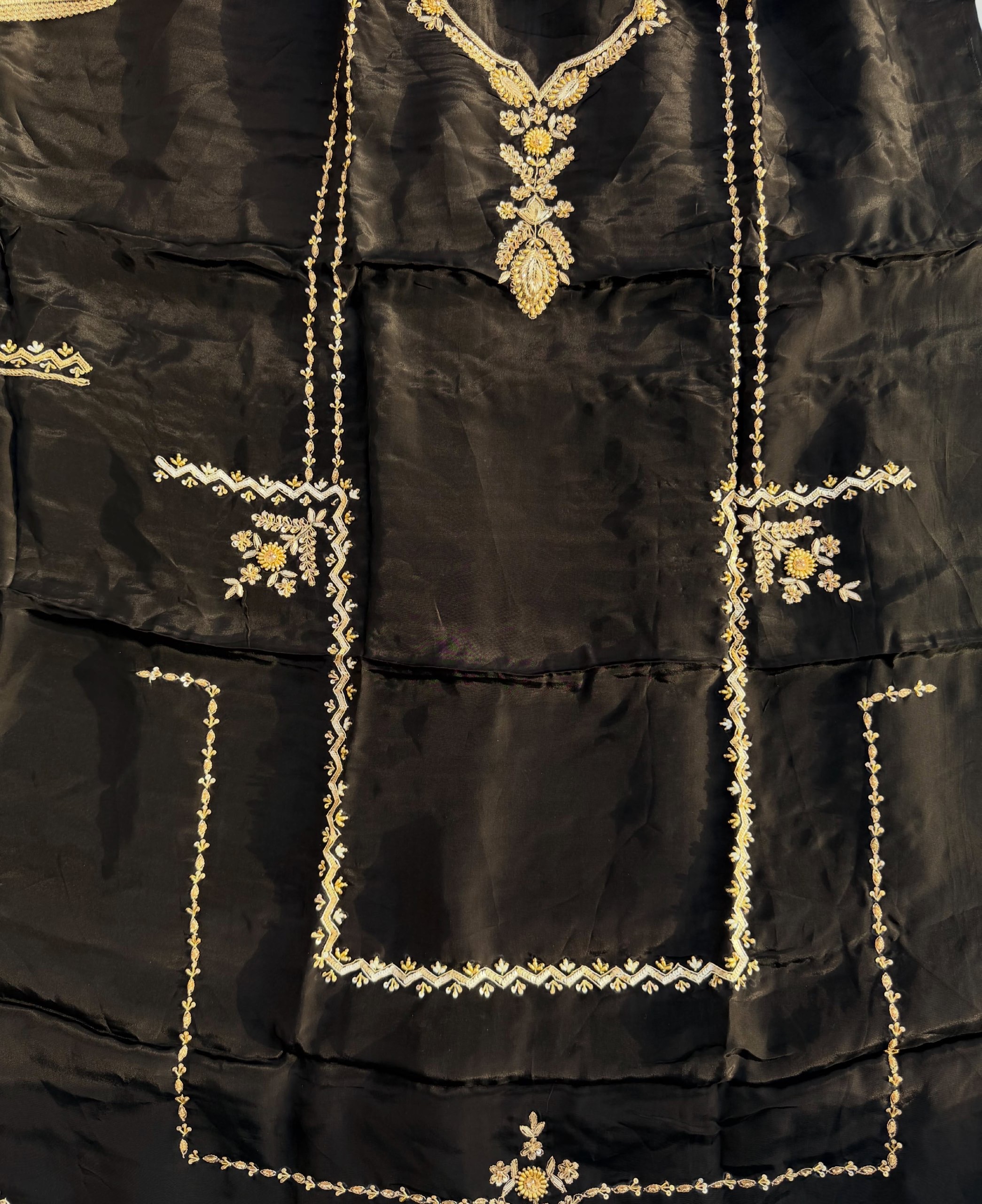 Jet Black & Off-White Hand Embroidered Suit