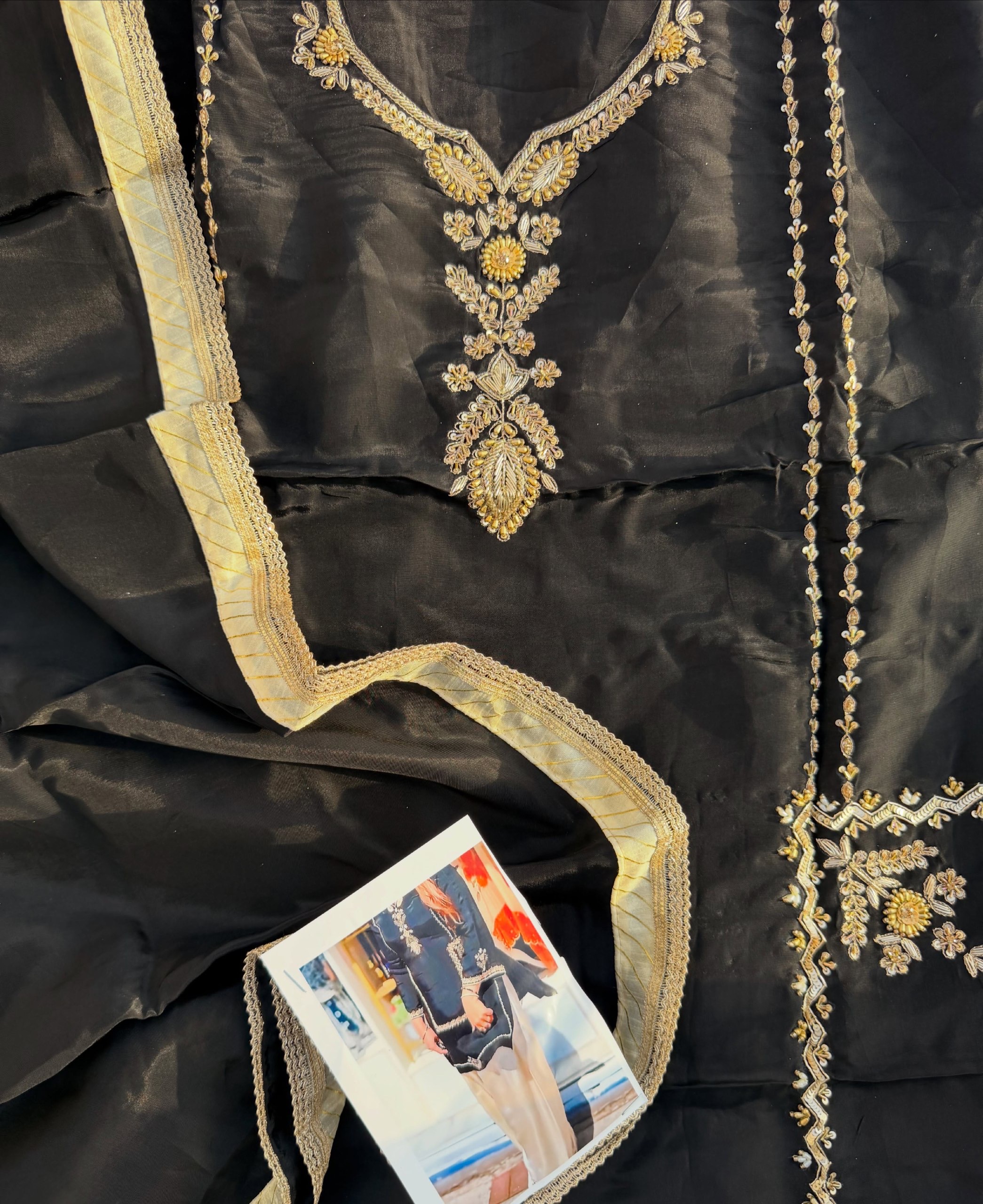 Jet Black & Off-White Hand Embroidered Suit