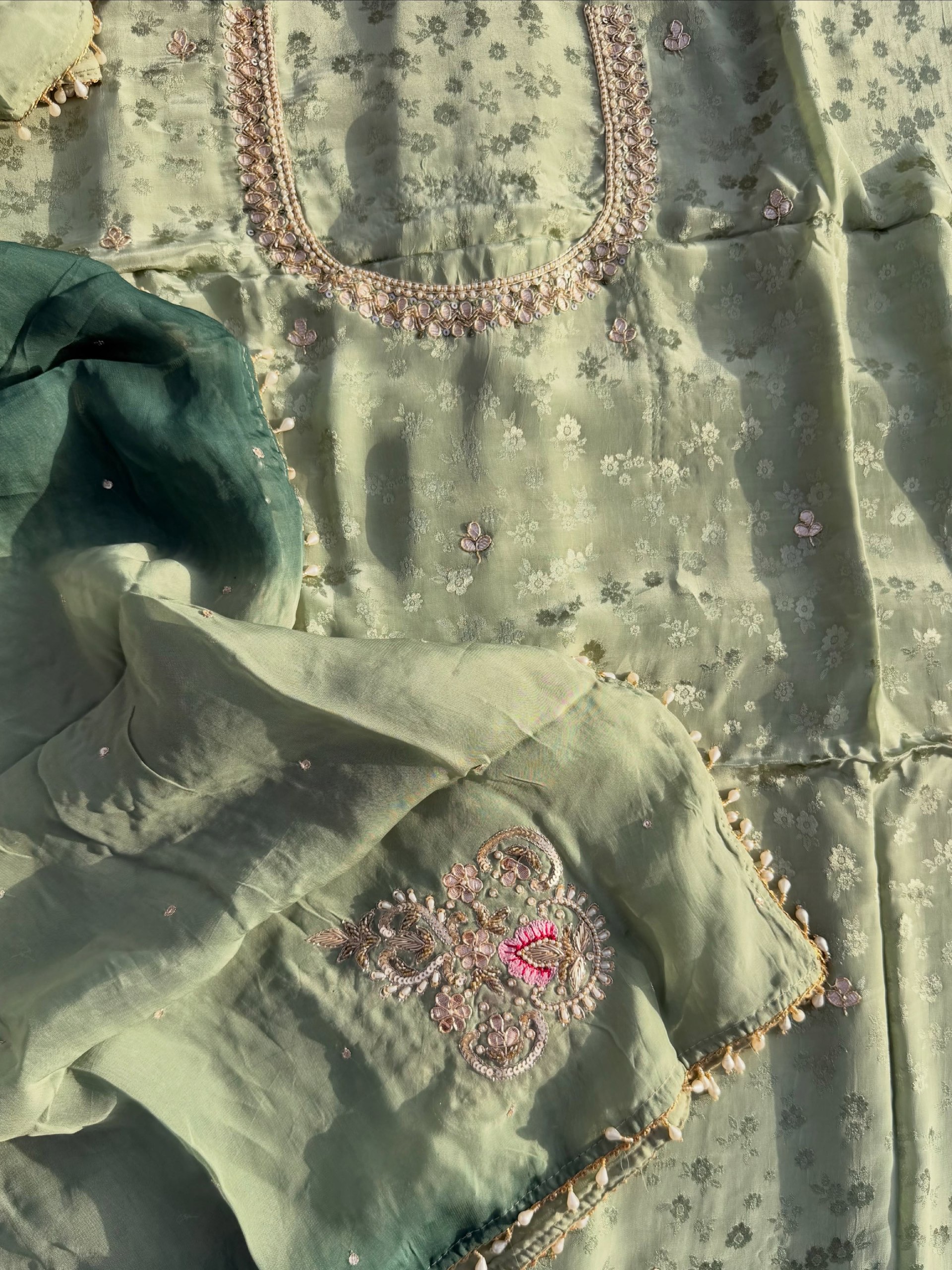 Sage Green Jacquard & Zari Suit
