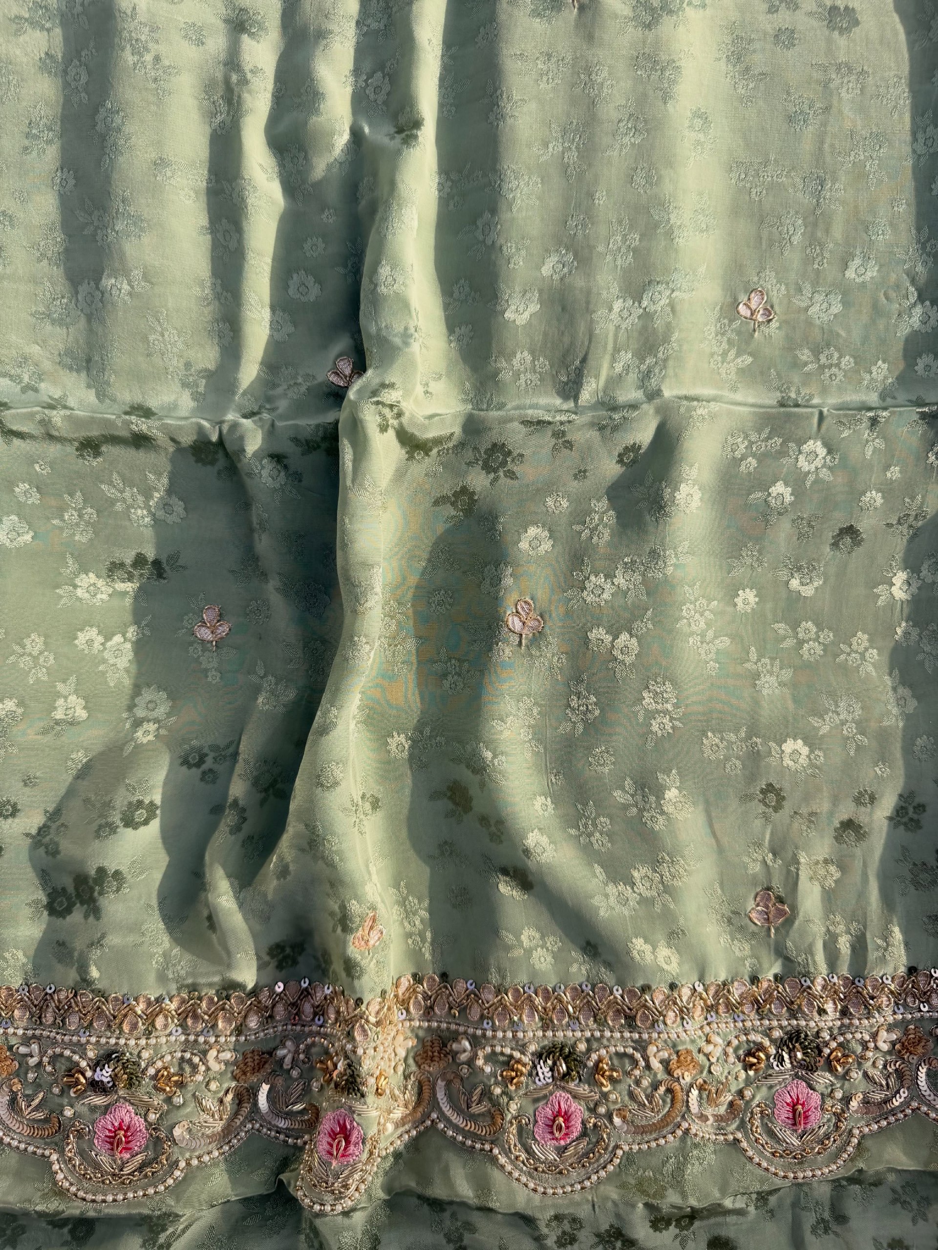 Sage Green Jacquard & Zari Suit