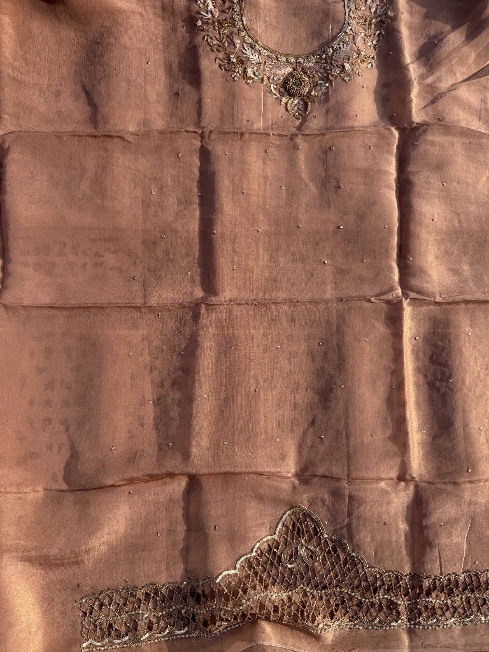 Champagne Metallic tissue shimmer suit