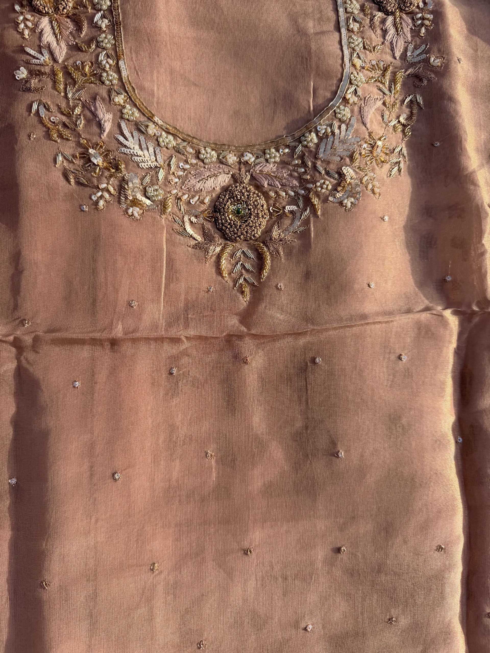 Champagne Metallic tissue shimmer suit