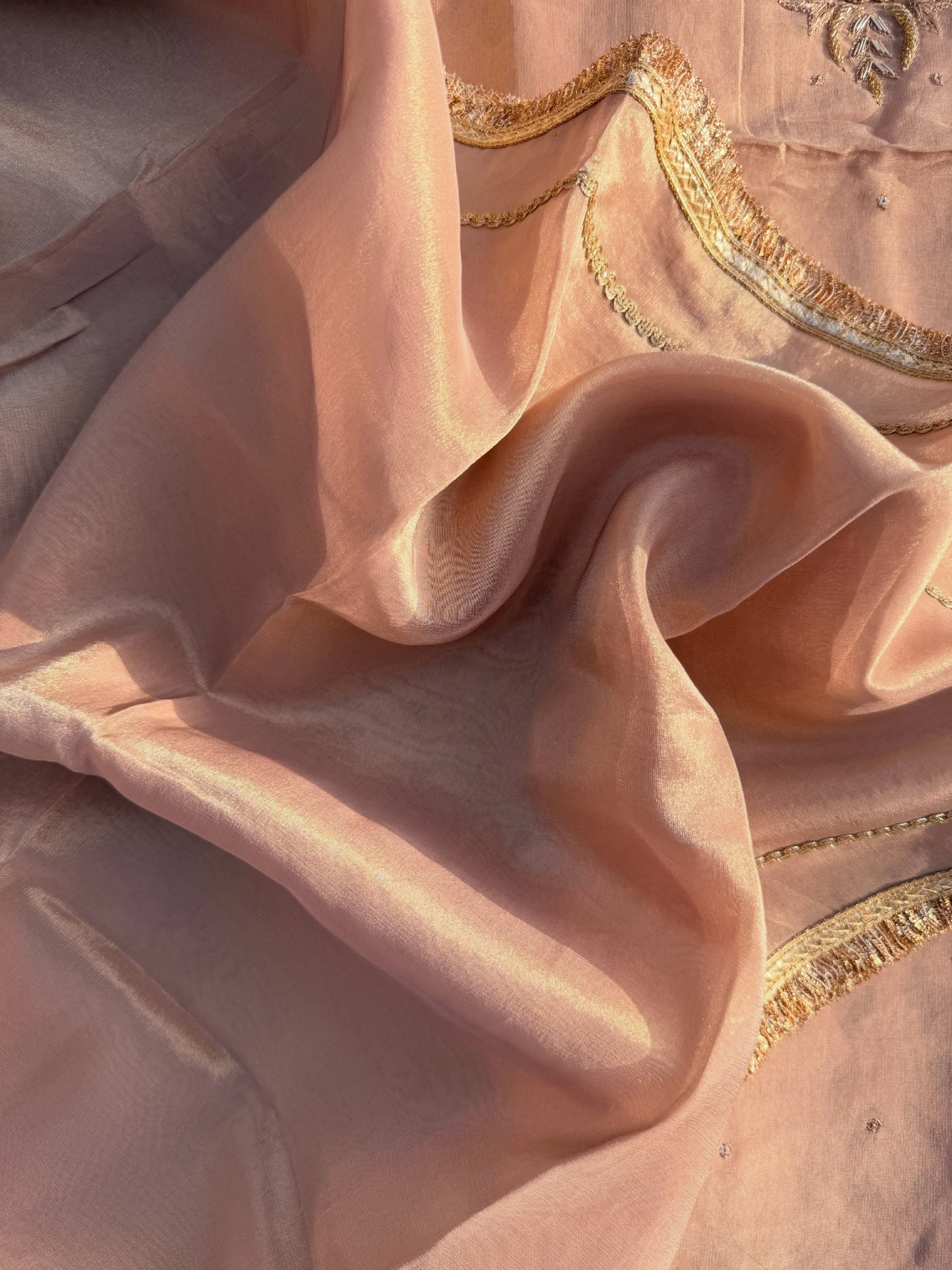 Champagne Metallic tissue shimmer suit