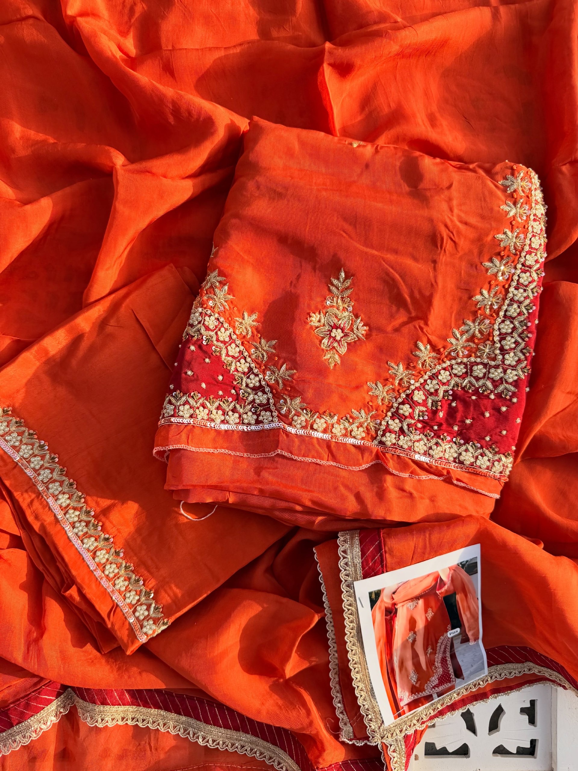 Rust Orange & Crimson Maroon Hand Embroidered Suit