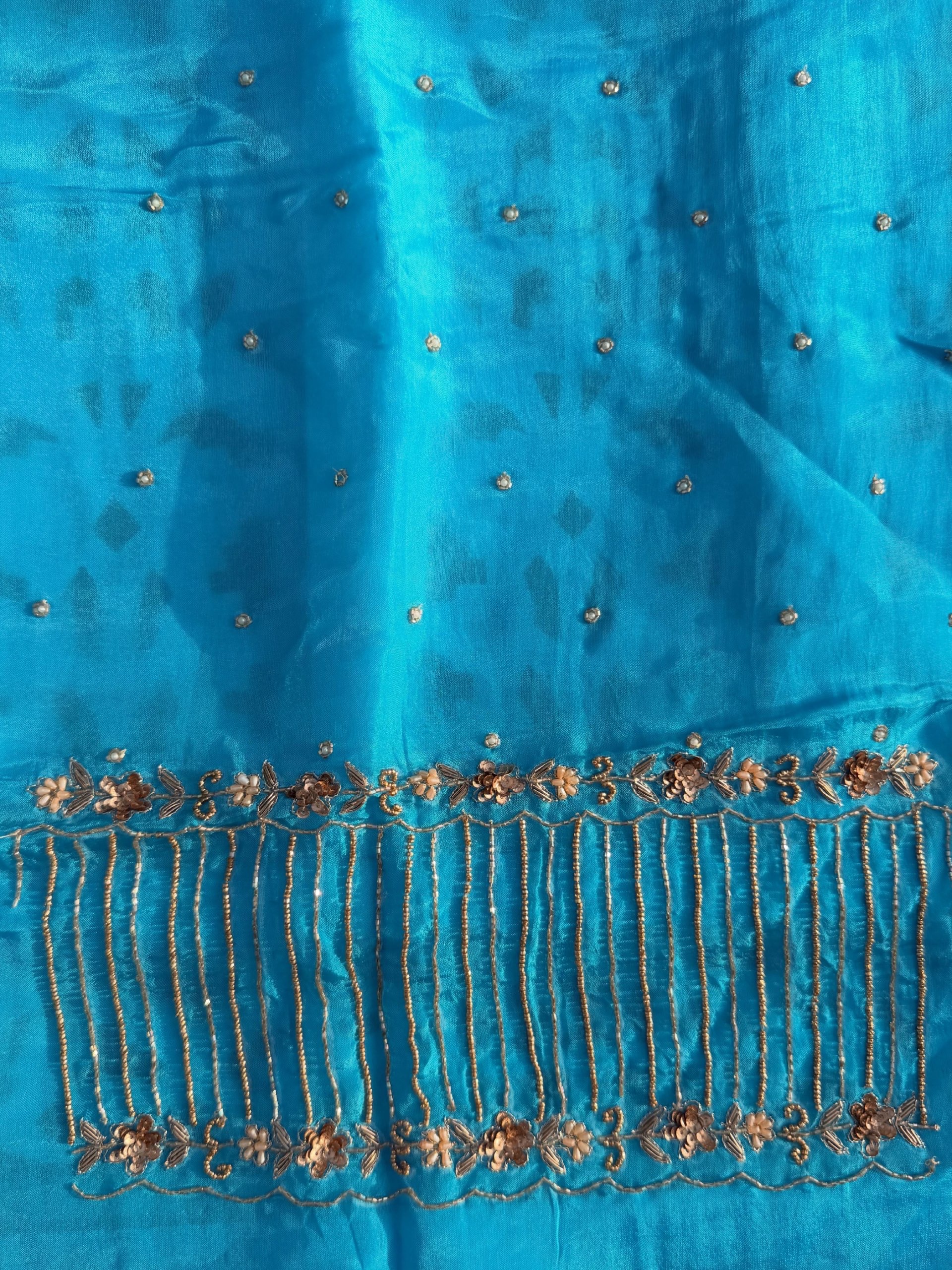 Firozi Blue Hand Embroidered Organza Suit
