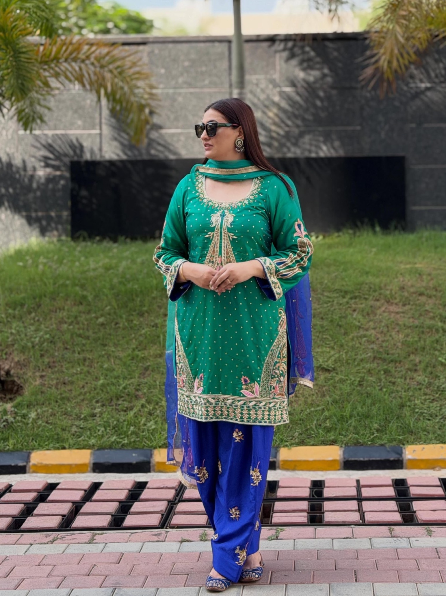 Teal Green & Royal Blue Hand Embroidered Suit