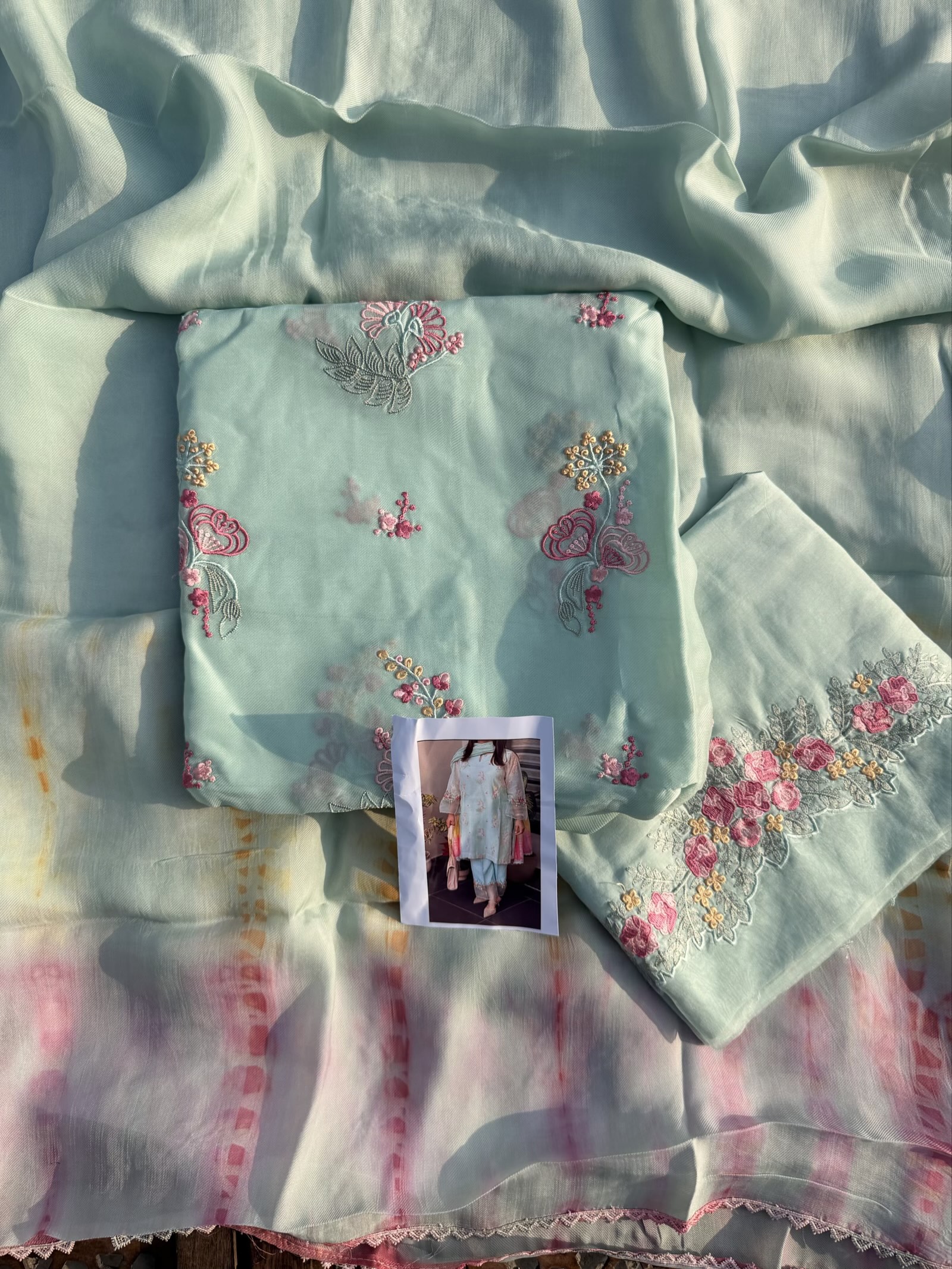 Twill organza front -back embroidery 