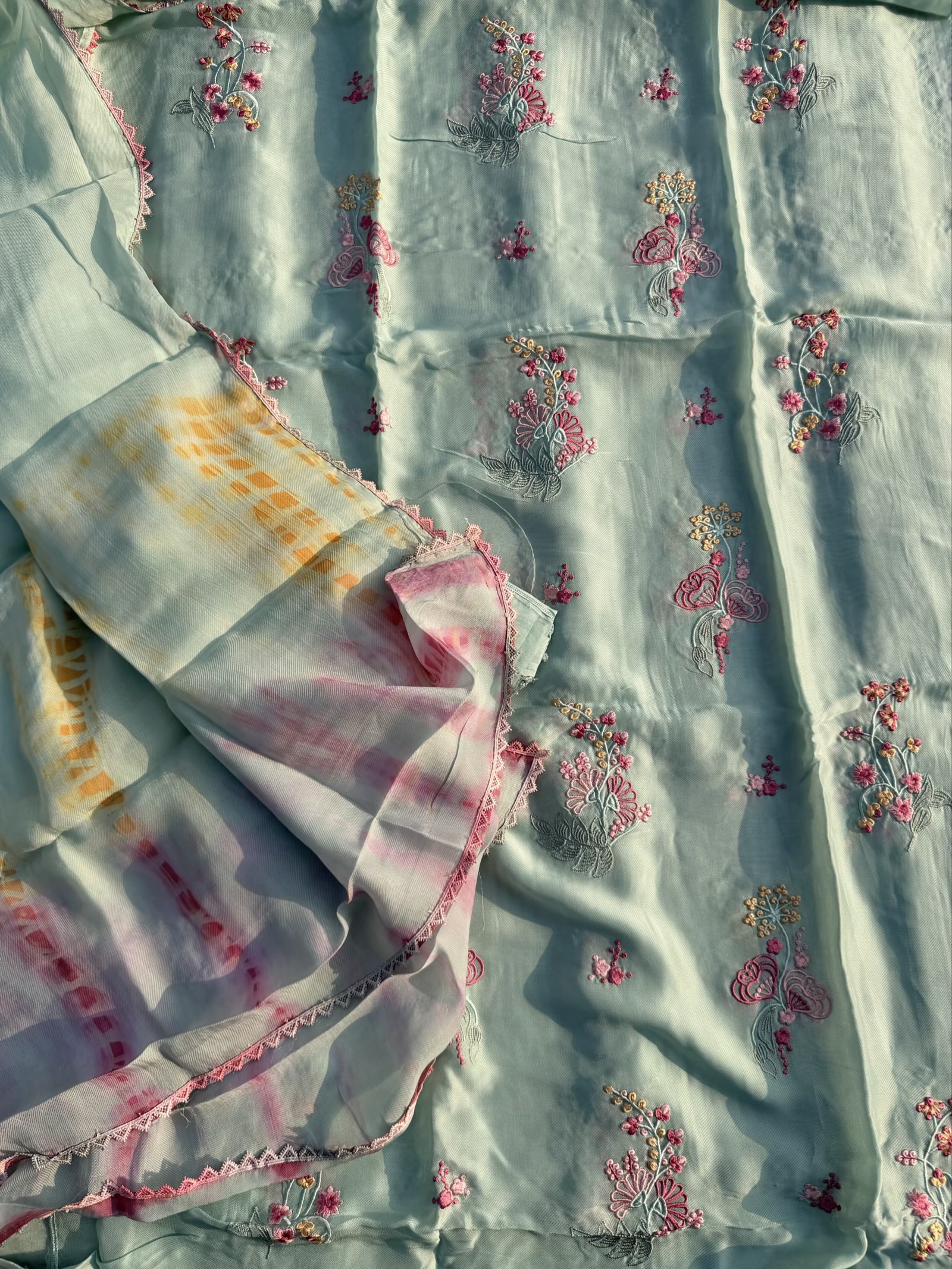 Twill organza front -back embroidery 
