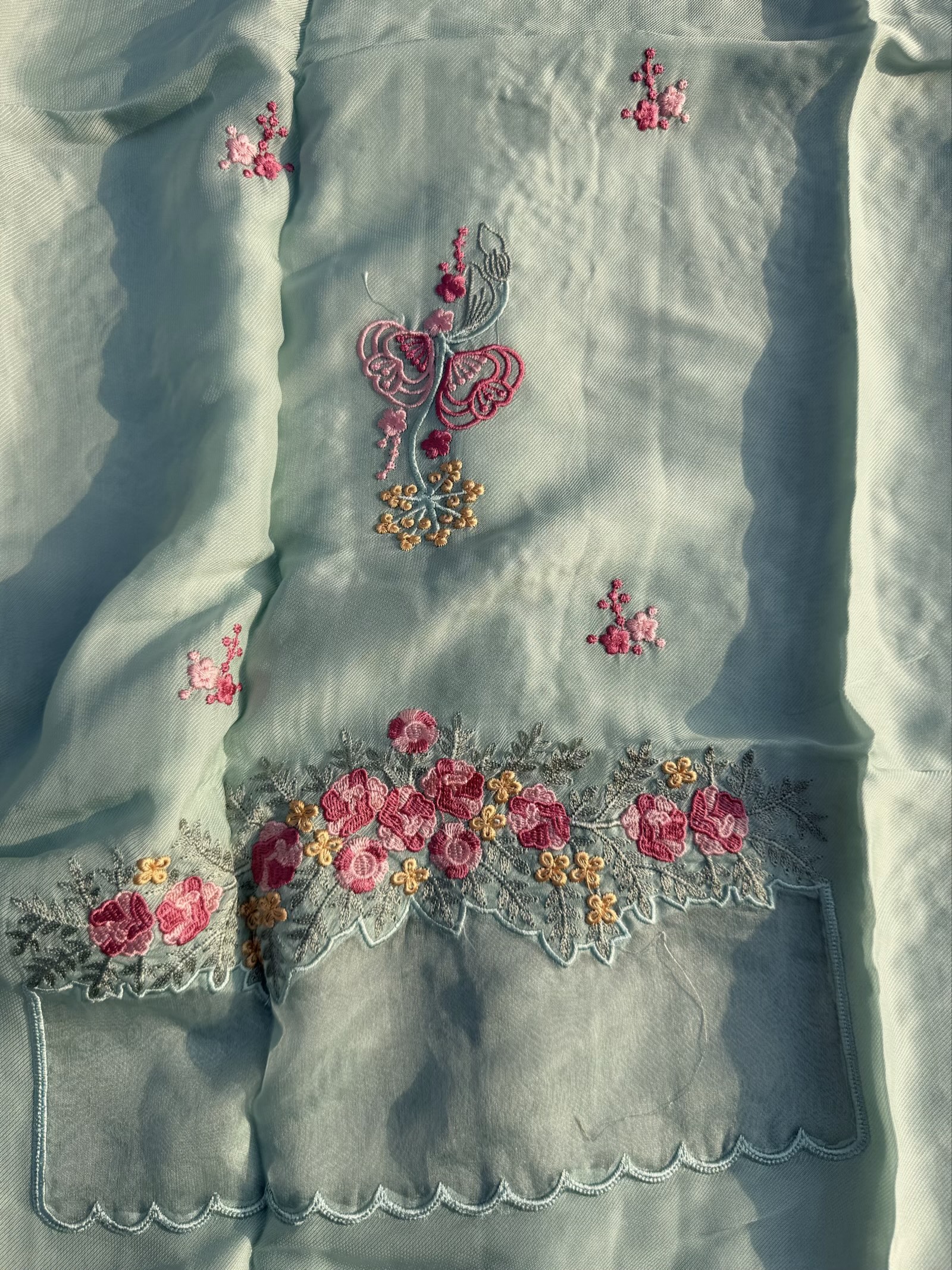 Twill organza front -back embroidery 