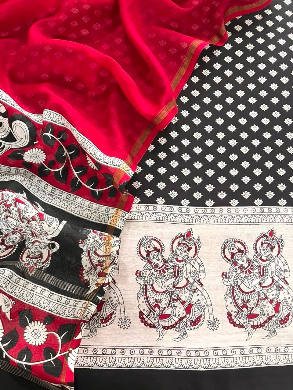 Black-Red Maheshwari Suit Set