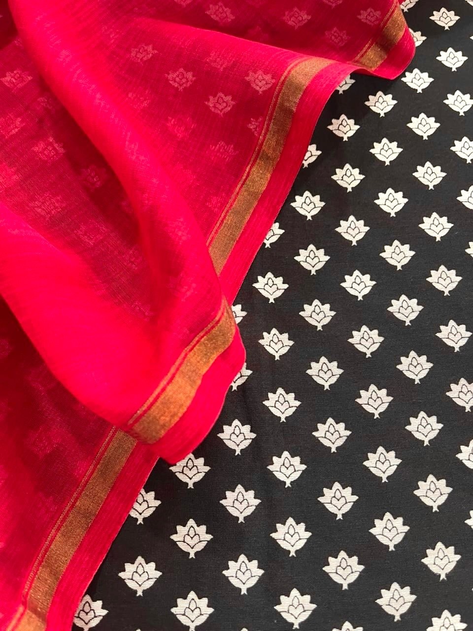 Black-Red Maheshwari Suit Set